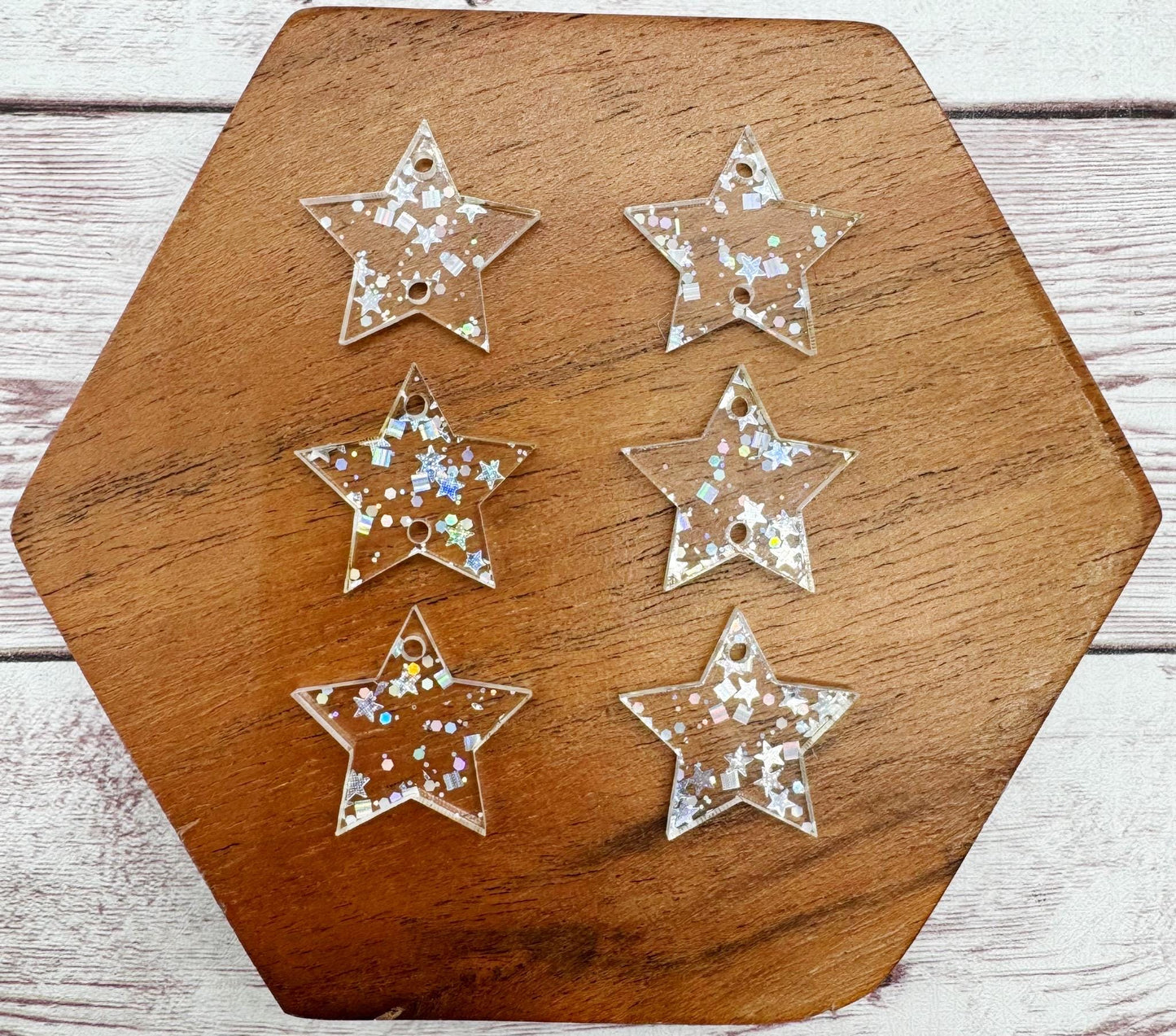 Silver Star Spangled Trio 4th of July Acrylic Set Earring Blanks, DIY Jewelry Making