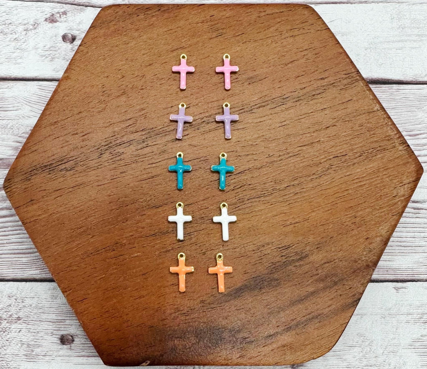 Set of 5 Pair Mini Stainless Steel Enamel Cross Earring Charms, Assorted Colors, 10x6mm, Earring Findings, DIY Jewelry Making
