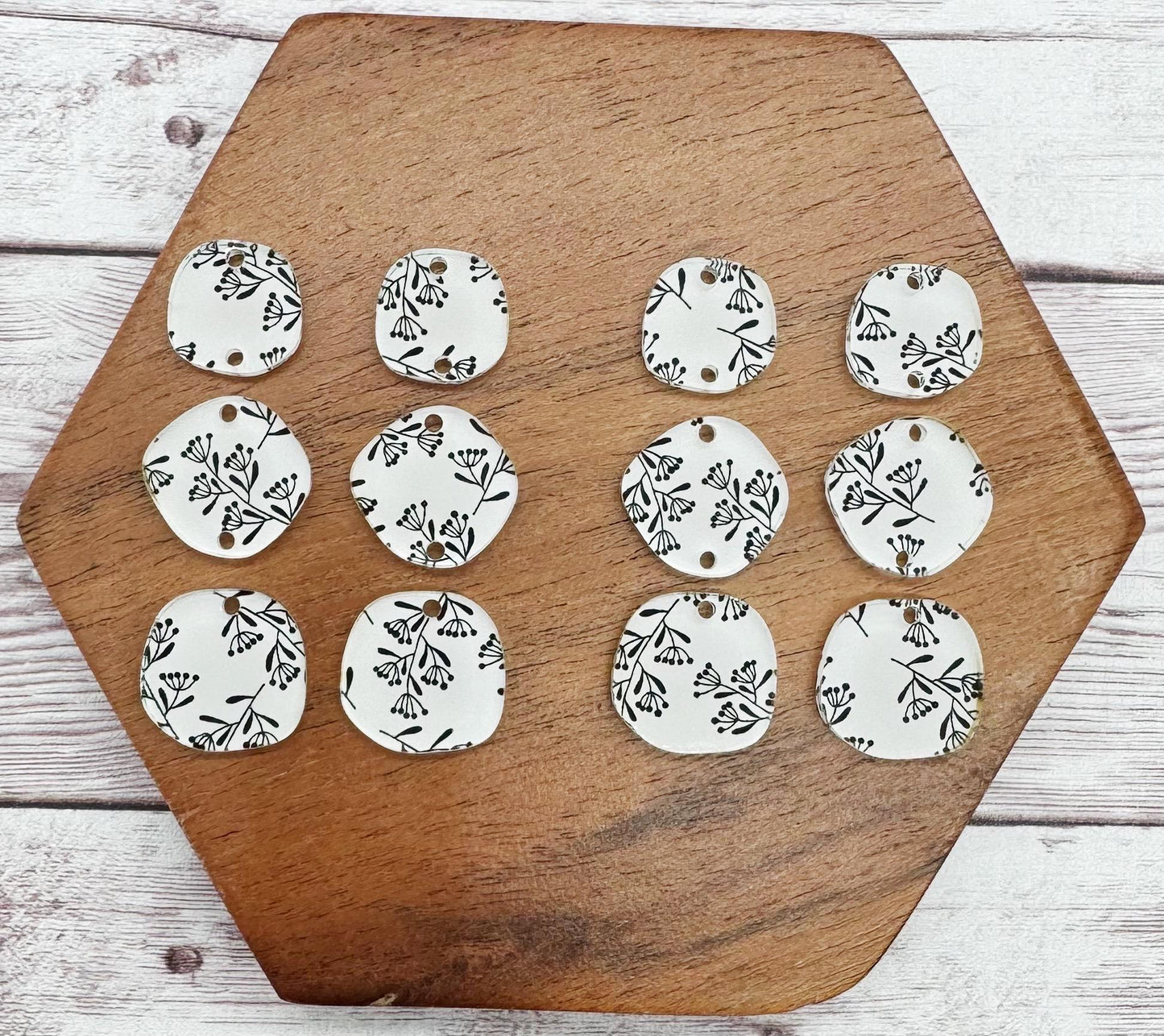 Black and White Whisperberry Print Acrylic Trio Set Earring Blanks, DIY Jewelry Making