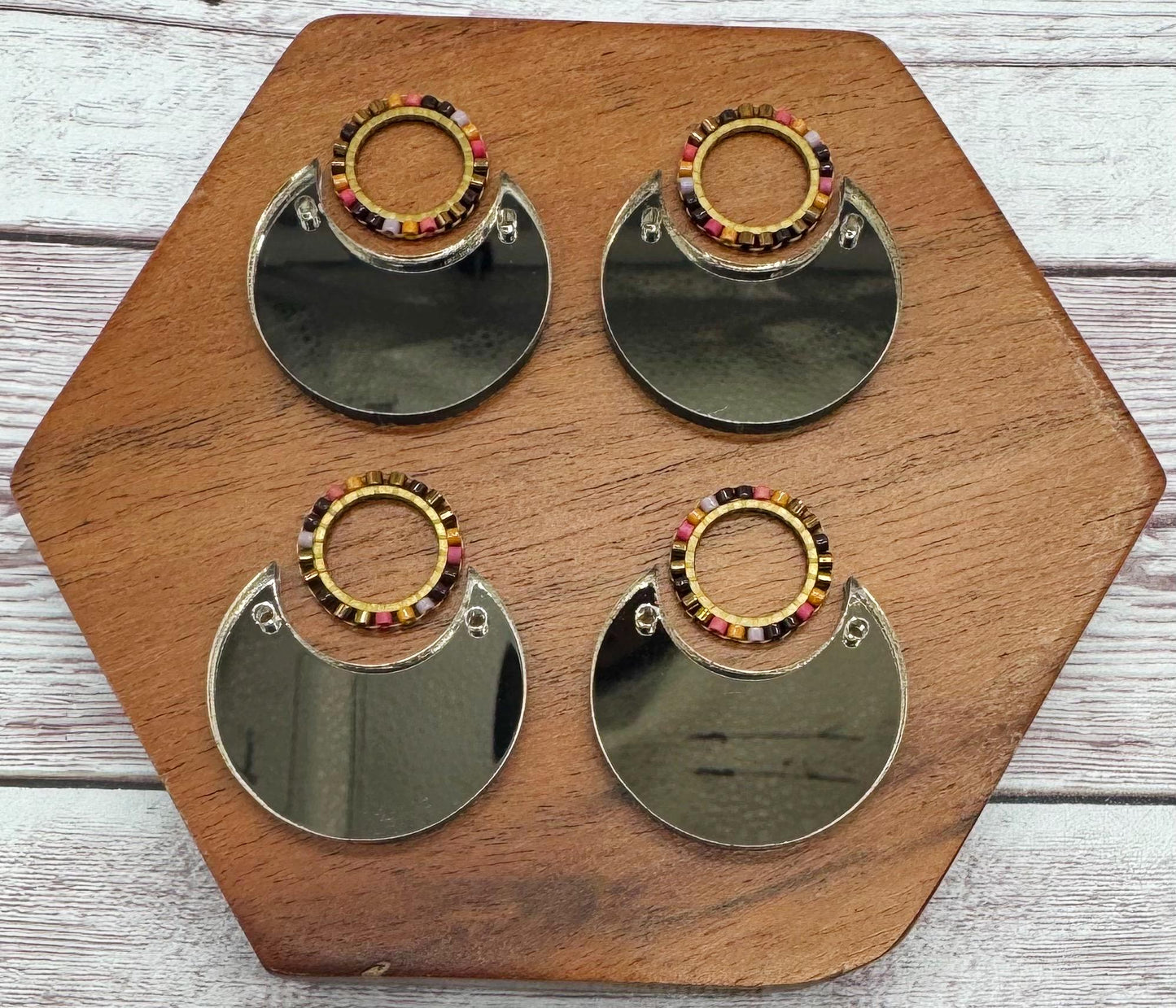 Bronze Mirrored Acrylic and Japanese Seed Bead Open Circle Connector Earring Blank Set, DIY Jewelry Making