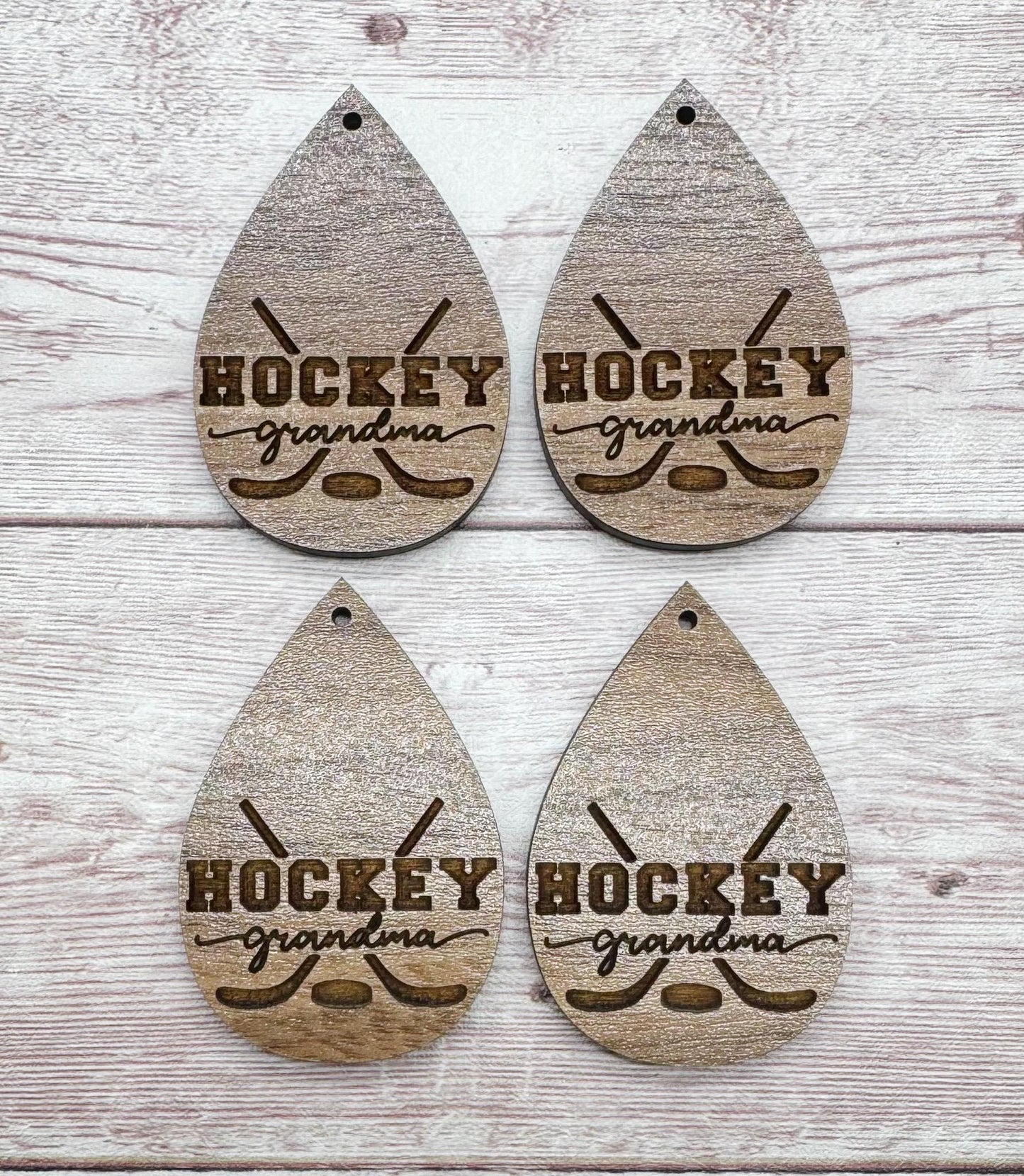 Wood Engraved Hockey Grandma Earring Blanks, Finished Walnut Blank, DIY Jewelry Making