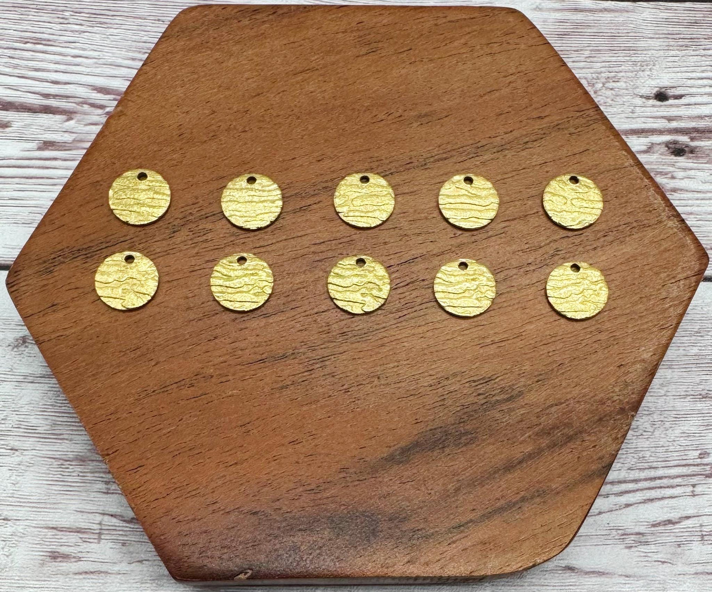 Set of 5 Pair Mini Stainless Steel Gold Textured Round Earring Charms, 10.5mm, Earring Findings, DIY Jewelry Making