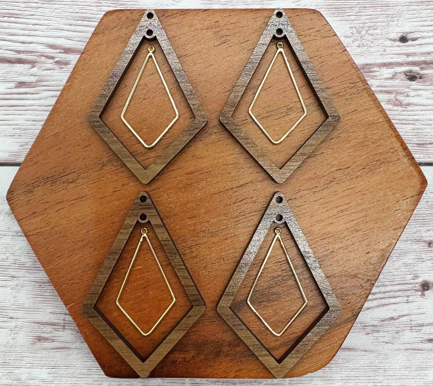 Finished Walnut Open Kite and 18k Gold Plated Kite Nesting Set Earring Blanks, DIY Jewelry Making