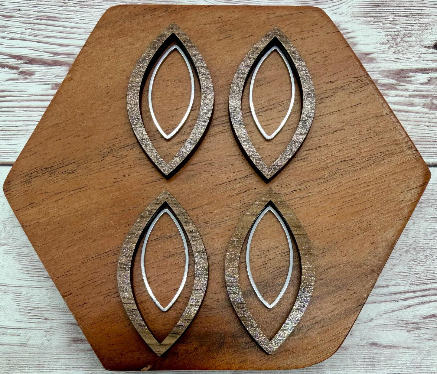 Finished Walnut Cat Eye and Silver Cat Eye Earring Blank Set, DIY Jewelry Making