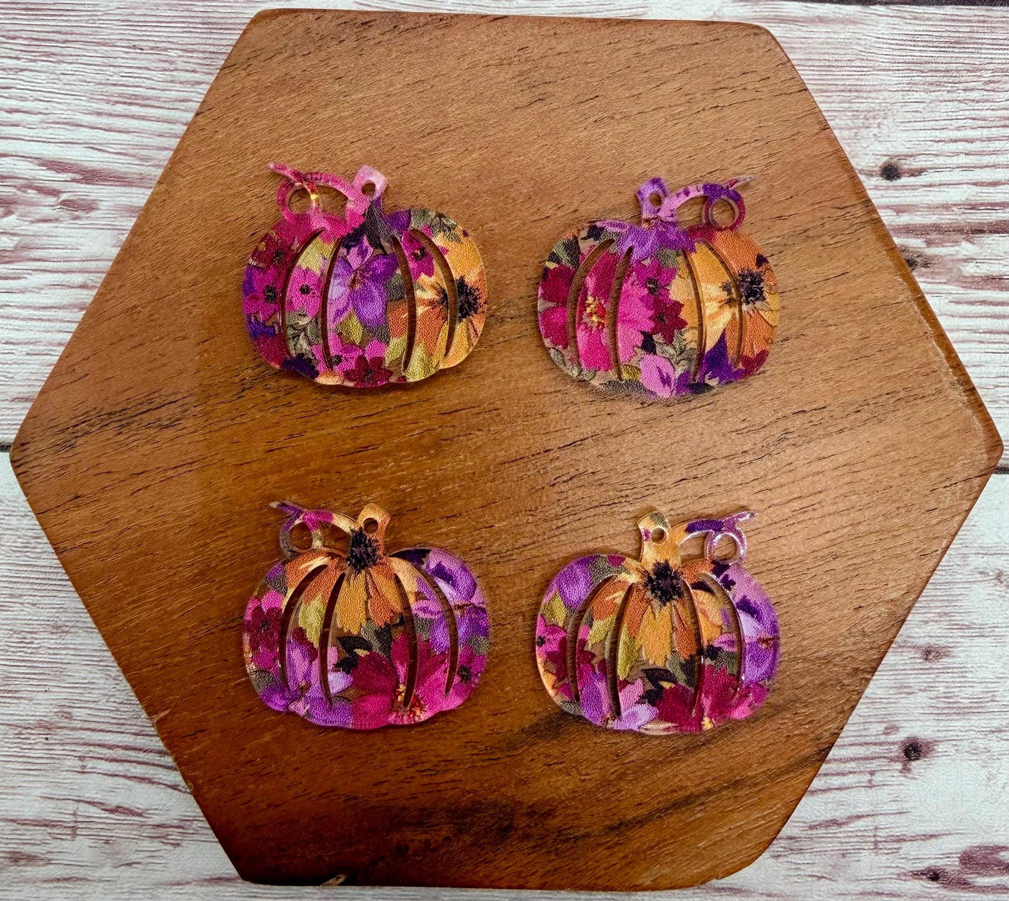 Set of 2 Pumpkin Plum Floral Print Acrylic Fall Earring Blanks DIY Jewelry Making