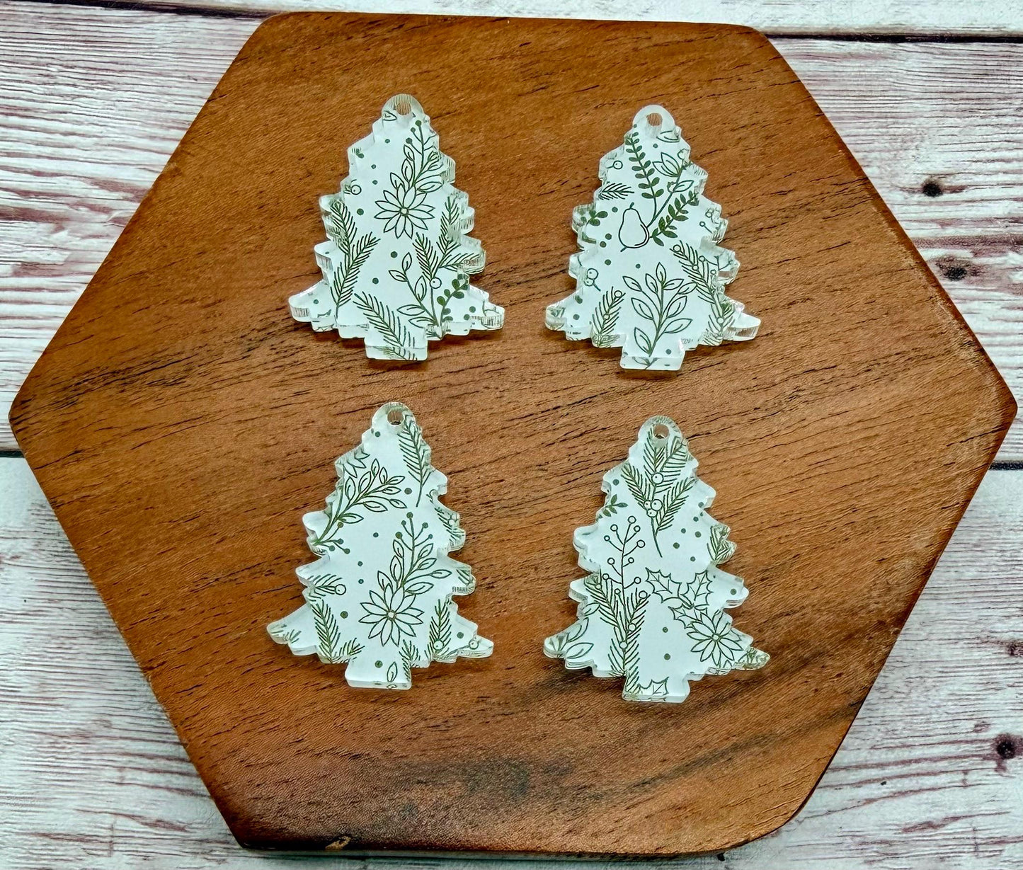 Set of 2 Pair Christmas Tree Winter Branches Print Acrylic Earring Blanks DIY Jewelry Making