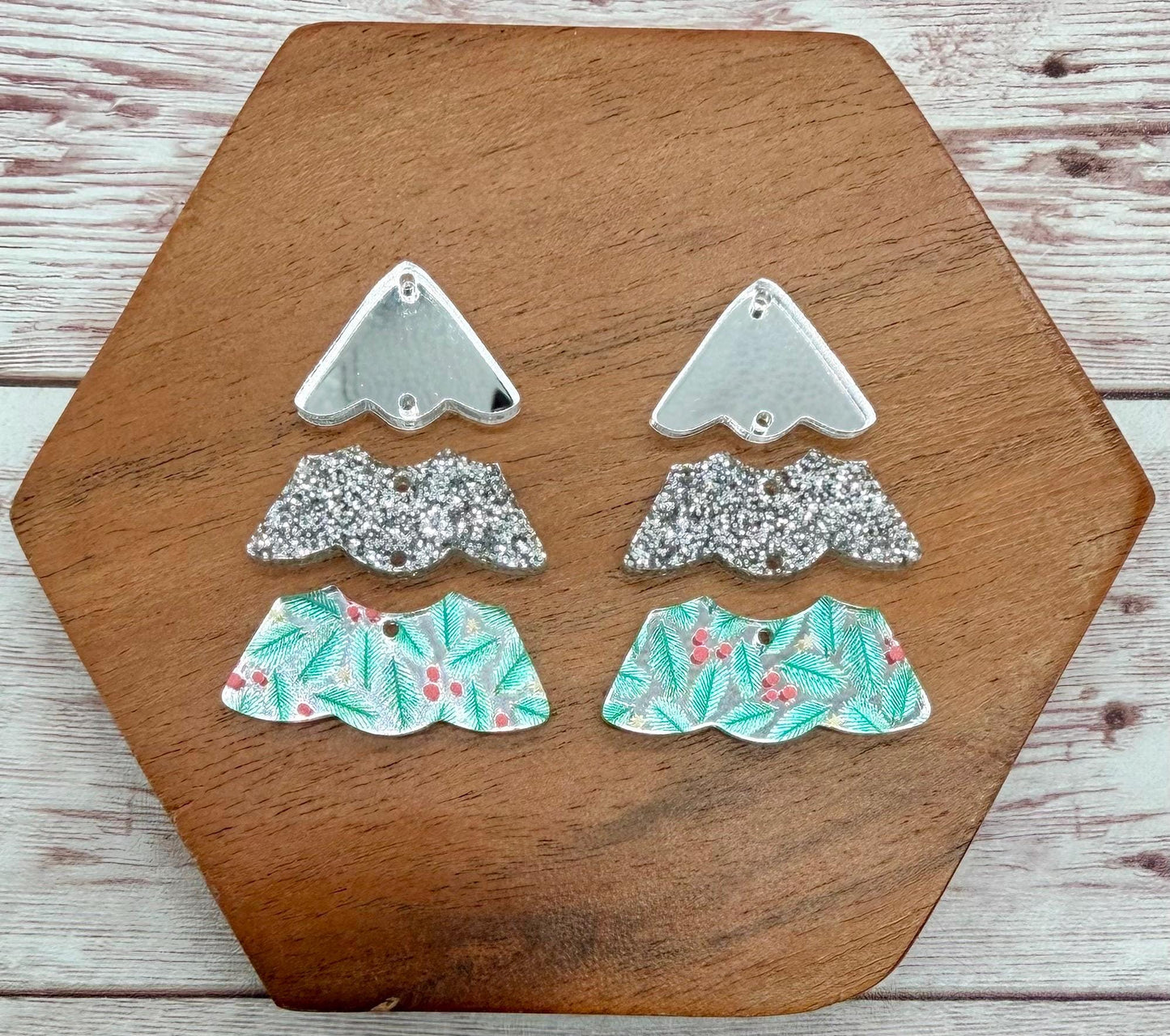 Mirrored Berries and Braches Tiered Christmas Tree Set Earring Blanks, DIY Jewelry Making