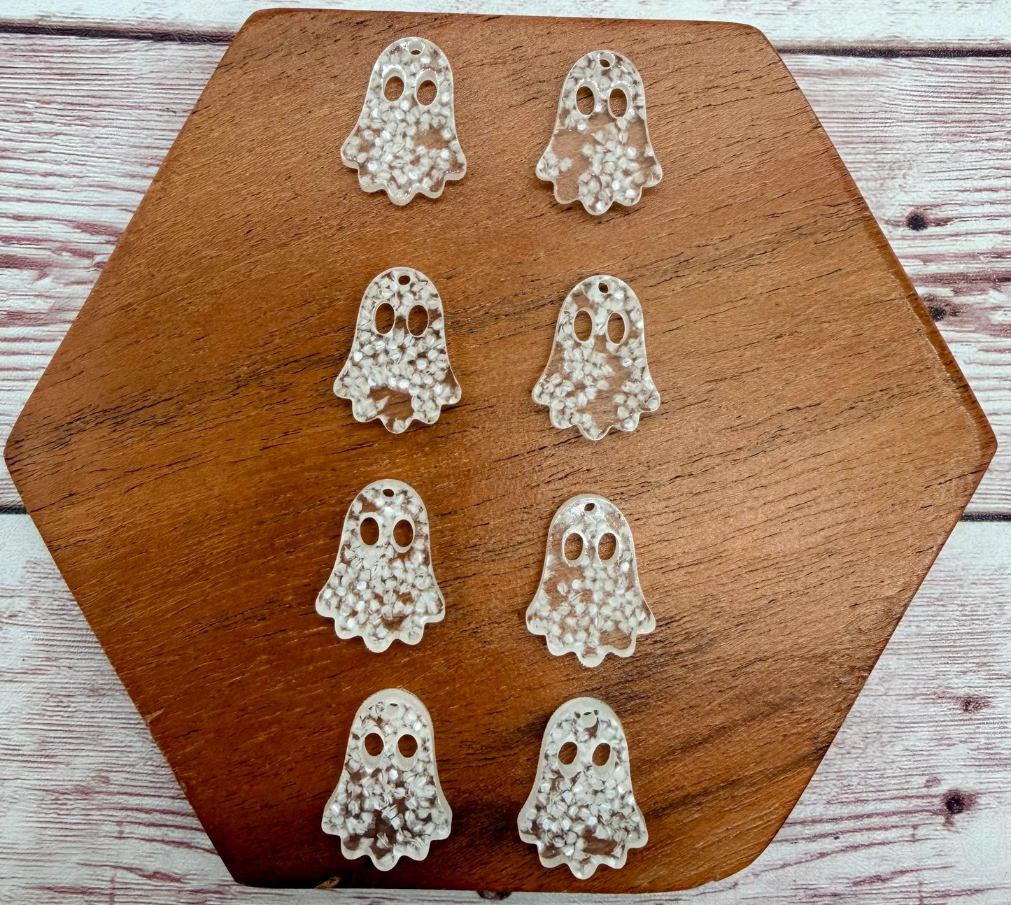 Set of 4 Pair Glow in the Dark Glitter Acrylic Mini Ghost Dangle Earring Blanks, Halloween, Fall, DIY Jewelry Making