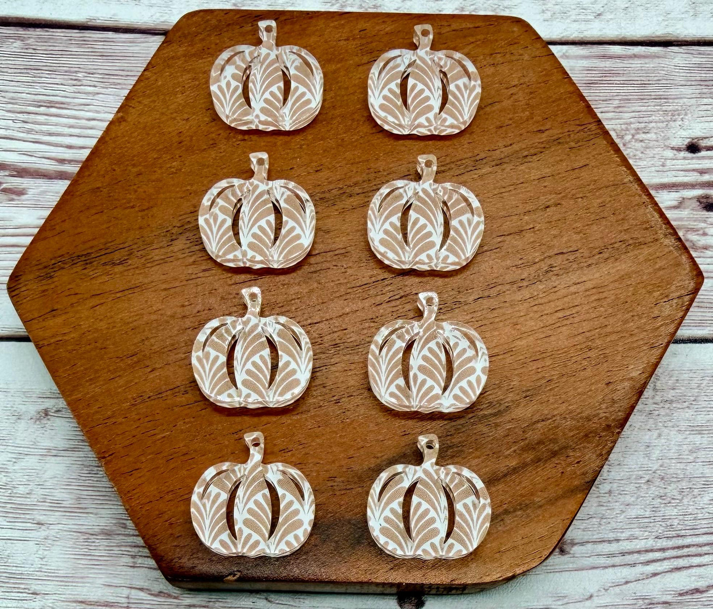 Set of 4 Pair Clay Fan Print Acrylic Mini Pumpkin Dangle Earring Blanks, Halloween, Fall, DIY Jewelry Making