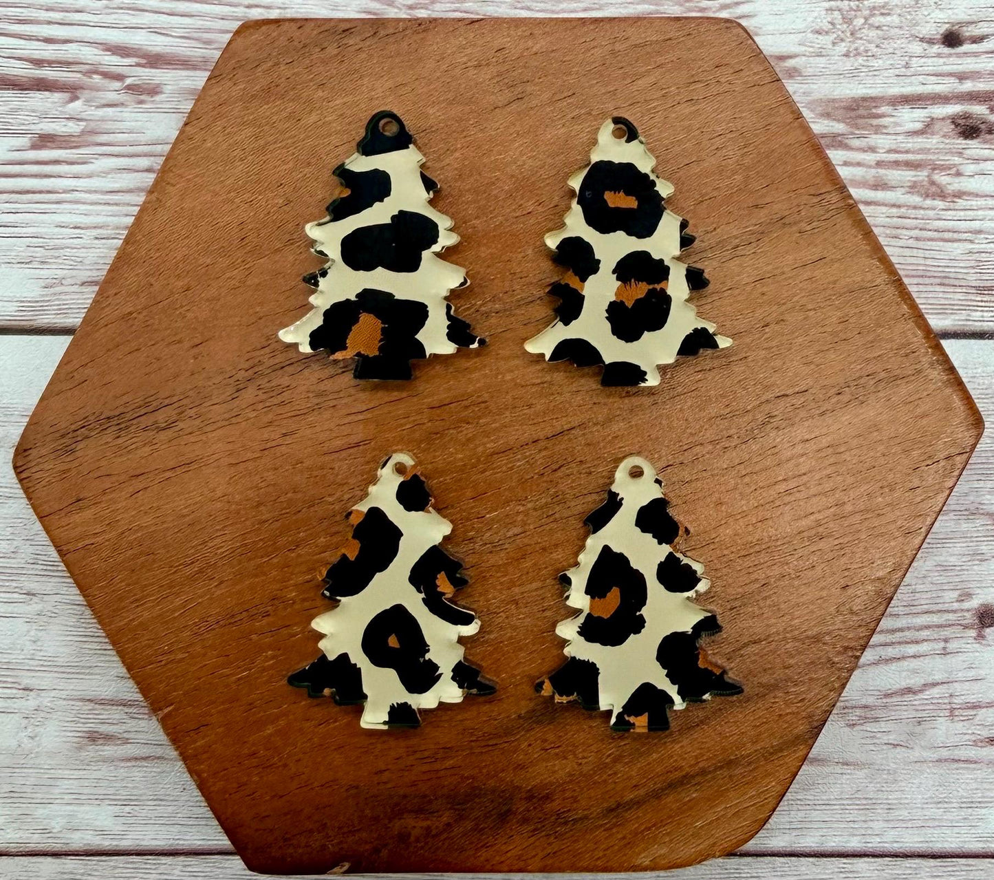 Set of 2 Pair Christmas Tree Leopard Print Acrylic Earring Blanks DIY Jewelry Making