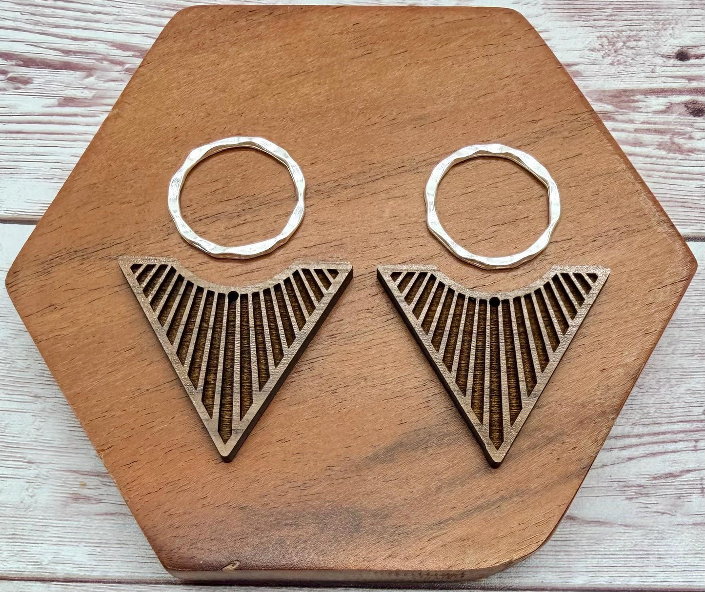 Engraved Line Print Reverse Triangle and Silver Hoop Set Earring Blanks, DIY Jewelry Making