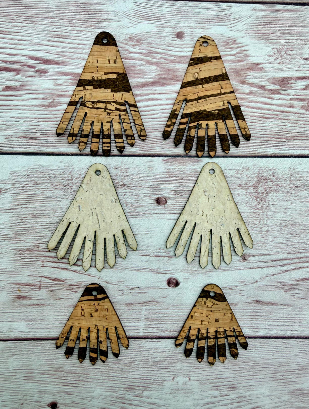 Set of 3 Pair Layered Cork Fabric Neutral Boho Christmas Tree Earring Blanks Random Mystery Sets, DIY Jewelry Making