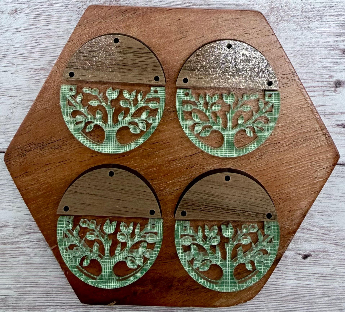 Patterned Tree Nature Acrylic and Wood Round Earring Blanks, DIY Jewelry Making