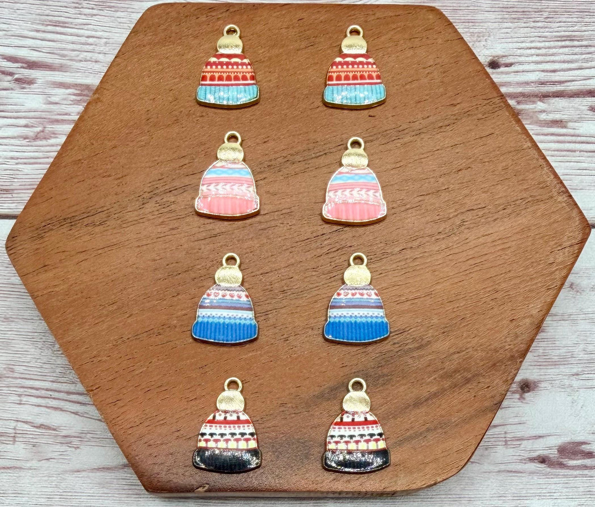 Set of 4 Pair Enamel Winter Hat, Christmas Earring Charms, Earring Findings, DIY Jewelry Making