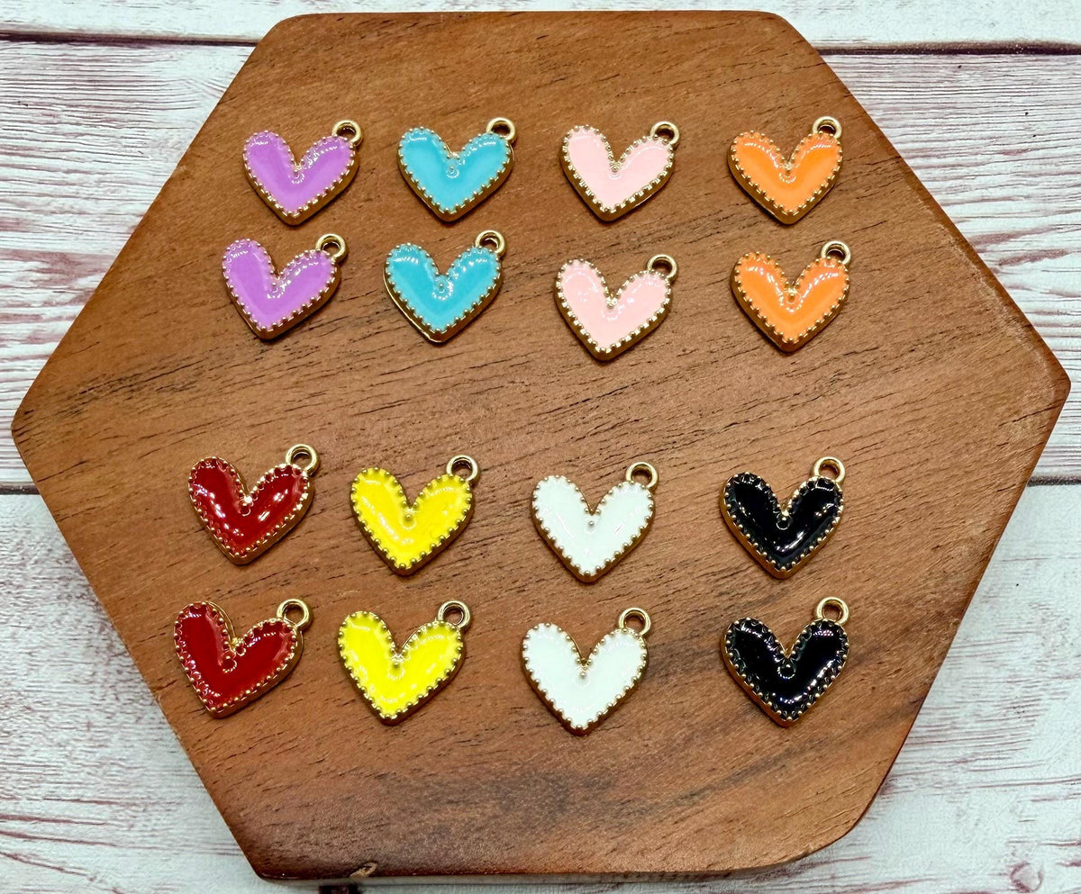 Set of 5 Pair Enamel Mixed Color Heart Earring Charms, Valentine, Earring Findings, DIY Jewelry Making