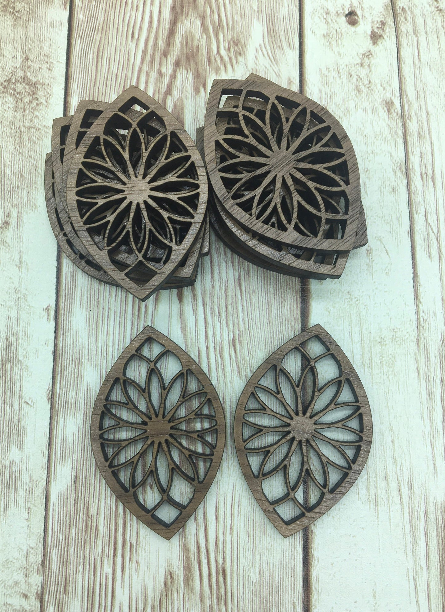 Wood Teardrop Flower Earring Blanks, Finished Walnut Blank, DIY Jewelry Making