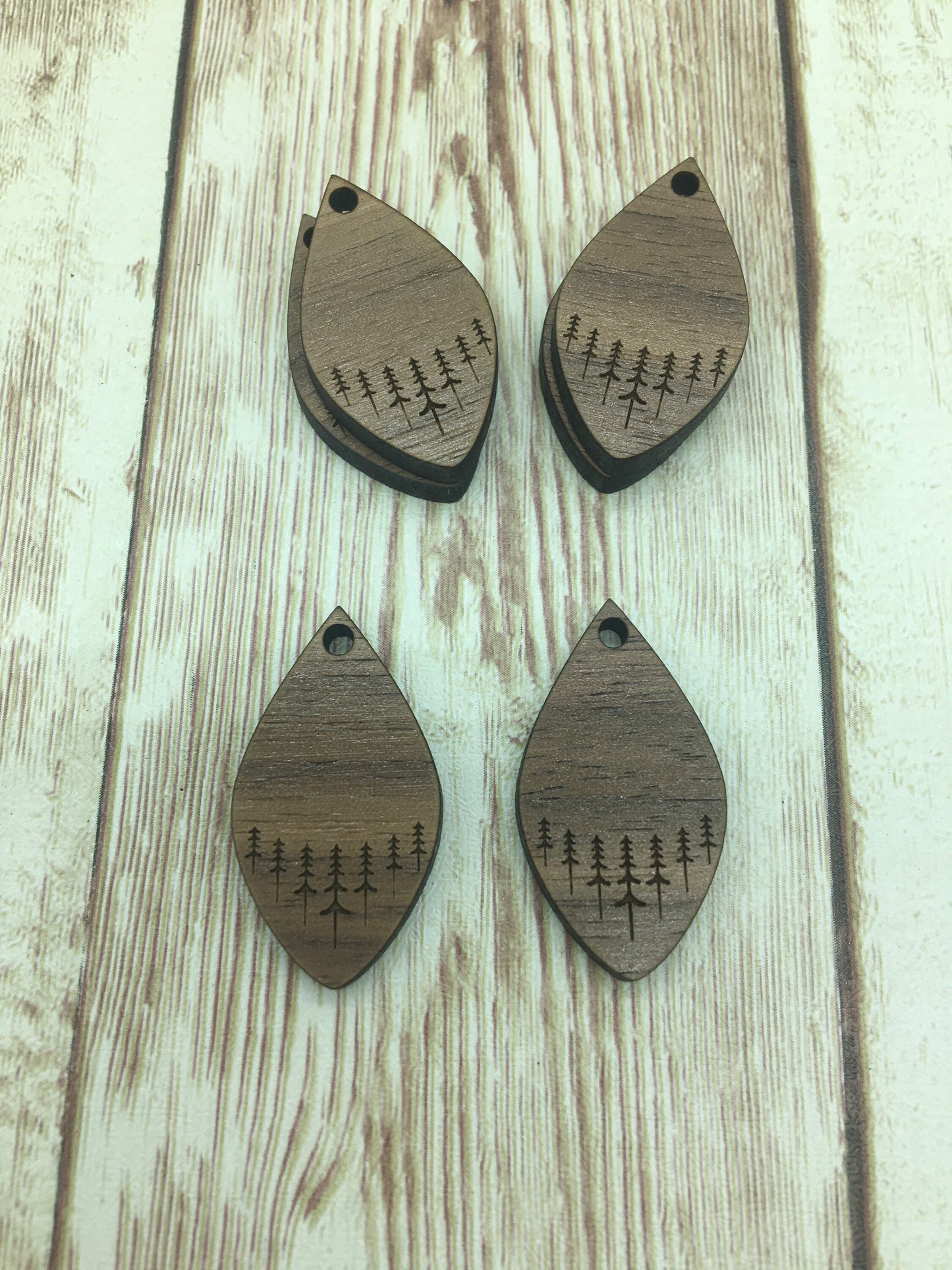Wood Teardrop Engraved Trees Earring Blanks, Finished Walnut Blank, DIY Jewelry Making