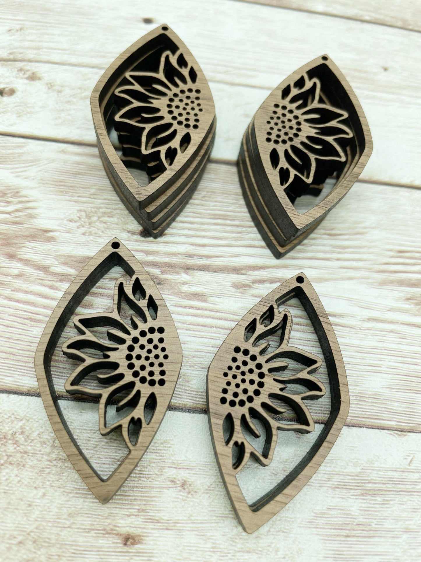 Wood Teardrop Half Sunflower Earring Blanks, Finished Walnut Blank, DIY Jewelry Making