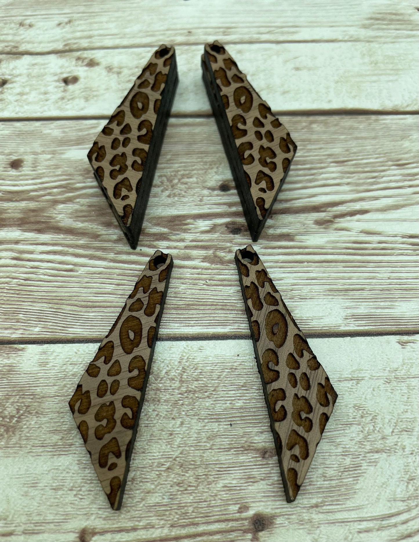 Wood Geometric Engraved Leopard Print Earring Blanks, Finished Walnut Blank, DIY Jewelry Making