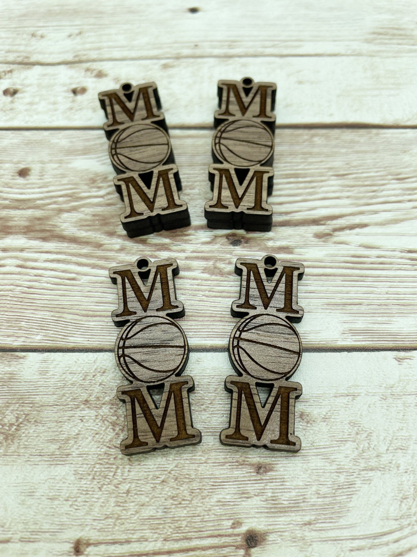 Wood Engraved Basketball Mom Sports Earring Blanks, Finished Walnut Blank, DIY Jewelry Making