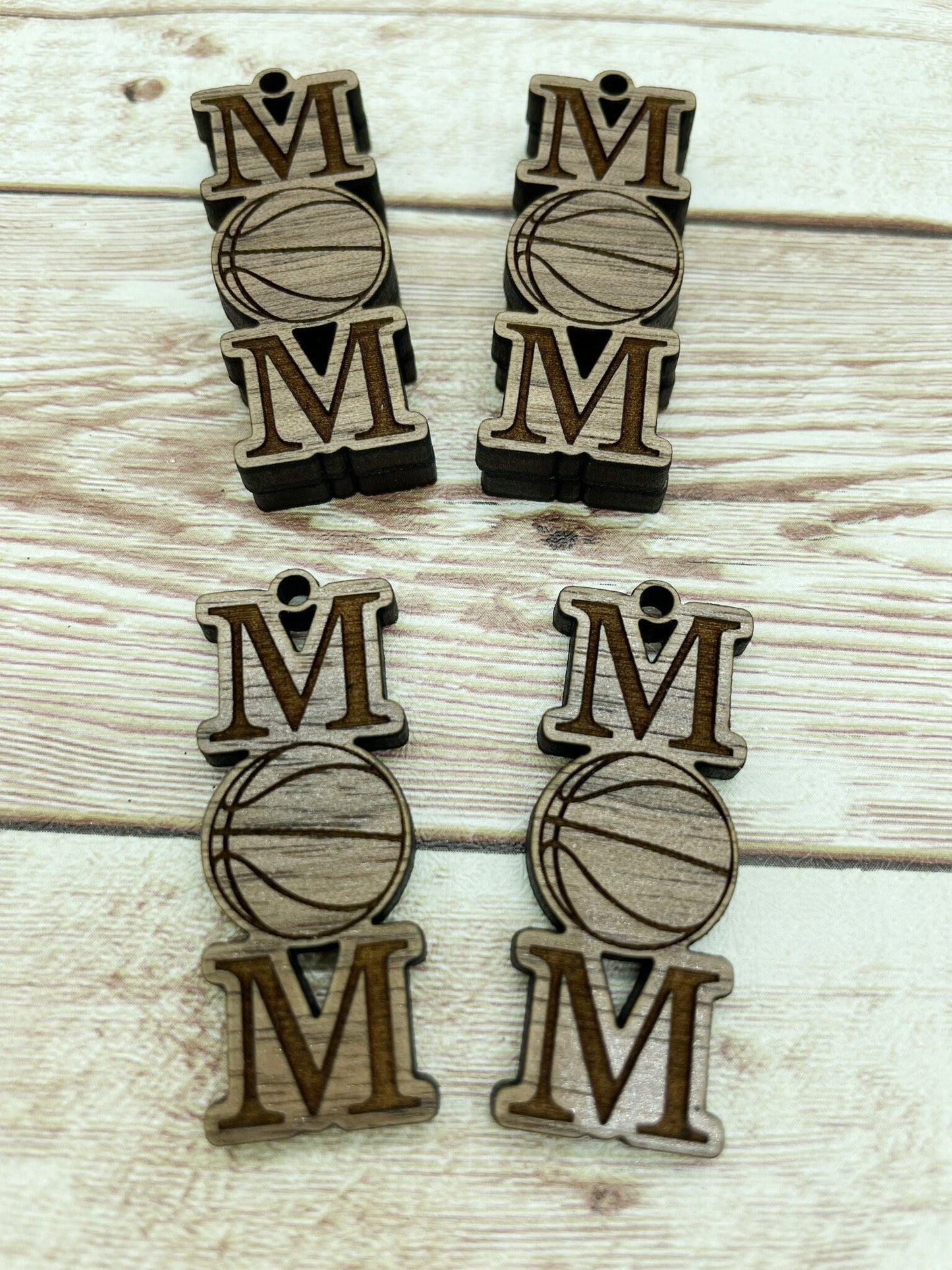 Wood Engraved Basketball Mom Sports Earring Blanks, Finished Walnut Blank, DIY Jewelry Making