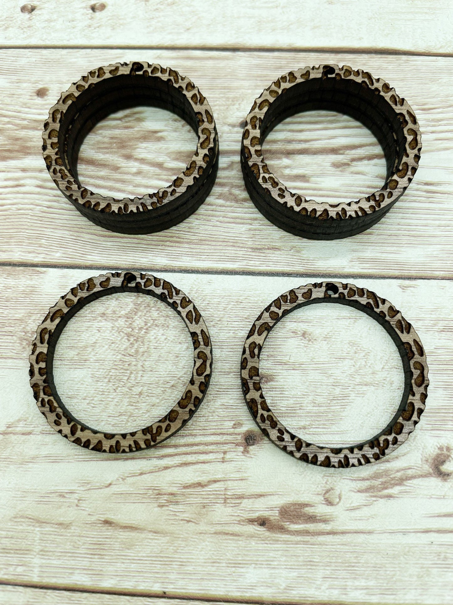 Wood Engraved Leopard Print Hoop Earring Blanks, Finished Walnut Blank, DIY Jewelry Making