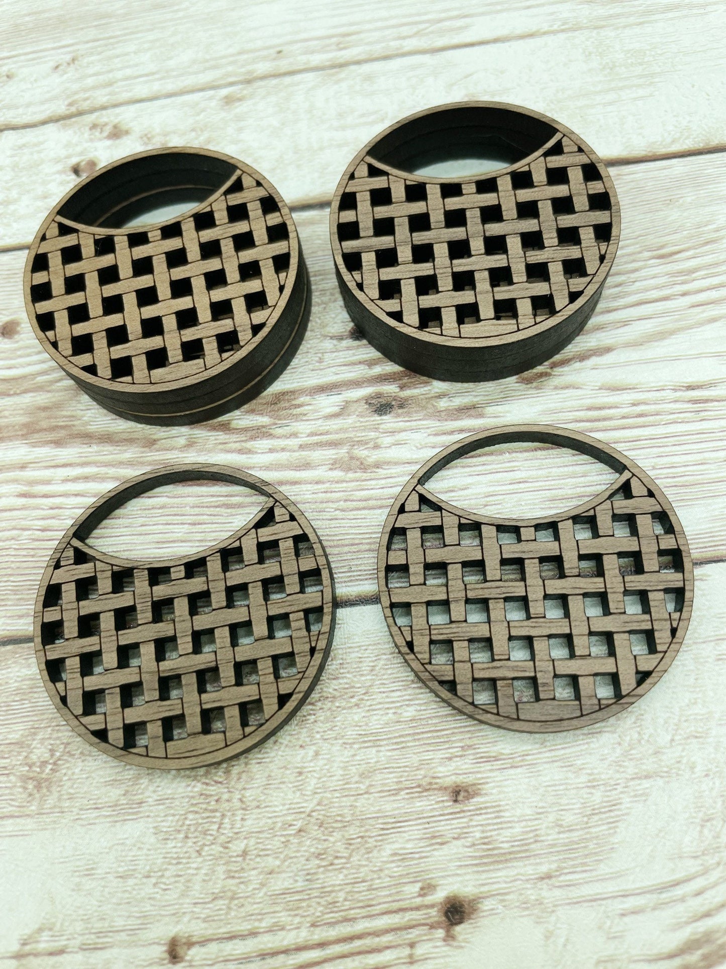 Wood Basket Weave Hoop Earring Blanks, Finished Walnut Blank, DIY Jewelry Making