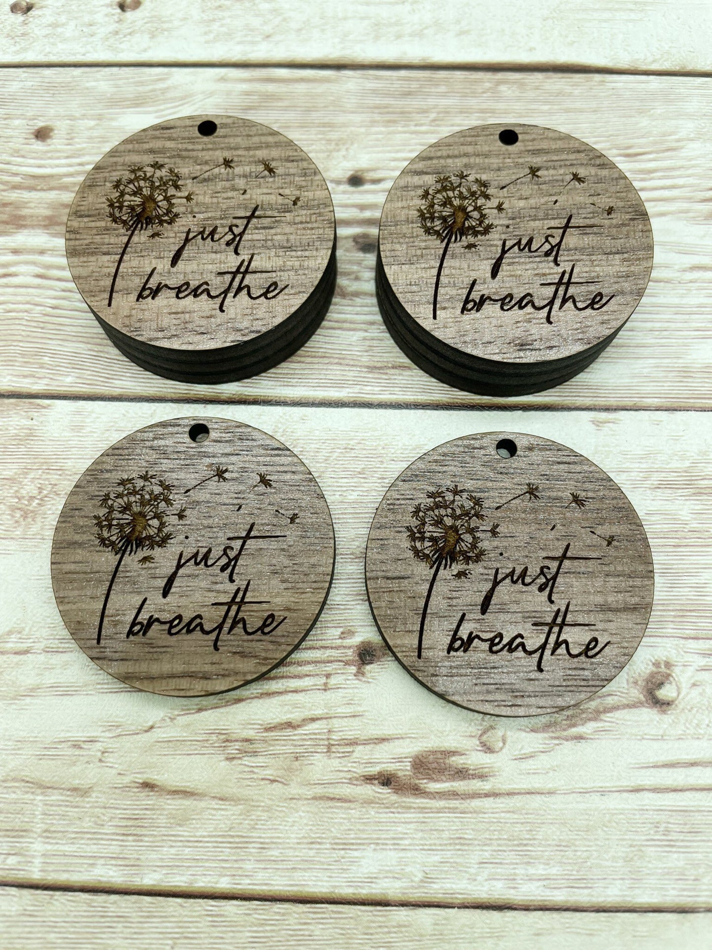 Wood Circle Engraved Just Breathe Earring Blanks, Finished Walnut Blank, DIY Jewelry Making