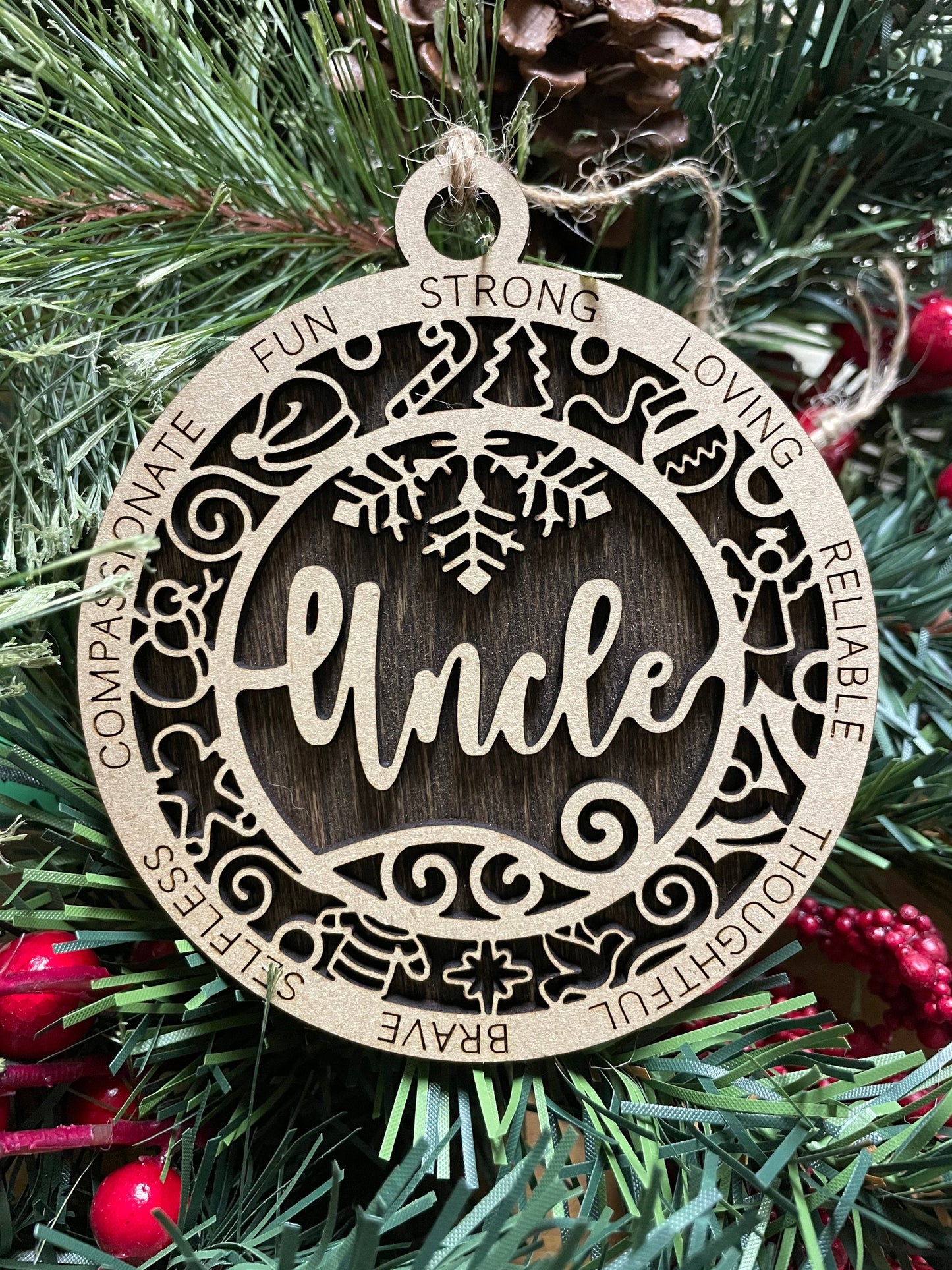 Uncle Christmas Ornament, Wood Ornament, Holiday Christmas Gift, Laser Cut Engraved