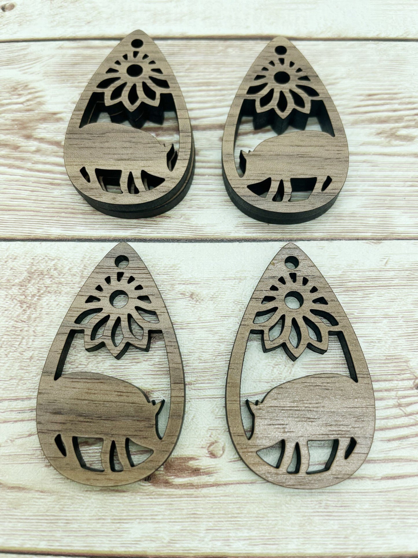 Wood Teardrop Pig Flower Earring Blanks, Finished Walnut Blank, DIY Jewelry Making