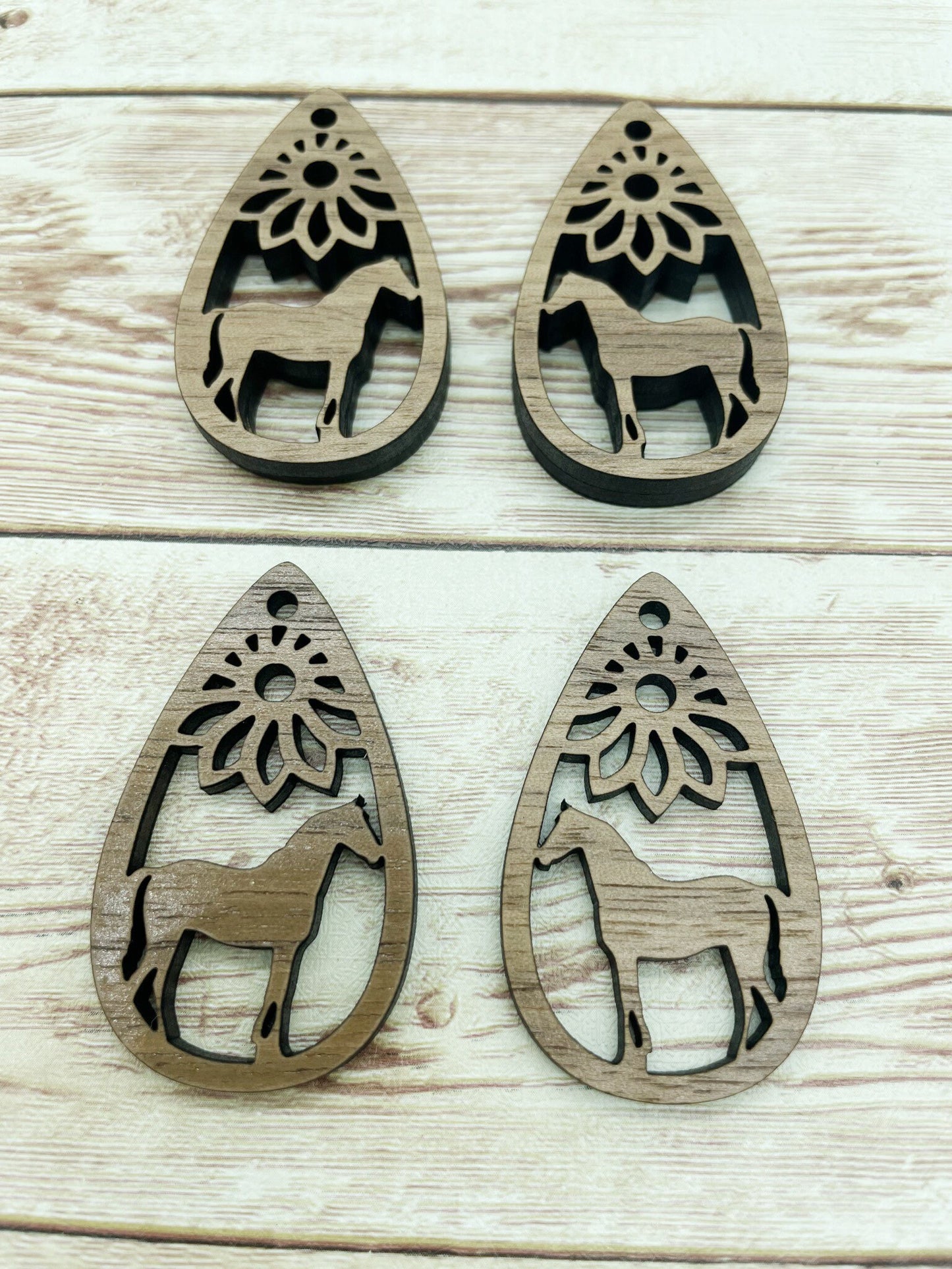 Wood Teardrop Horse Flower Earring Blanks, Finished Walnut Blank, DIY Jewelry Making