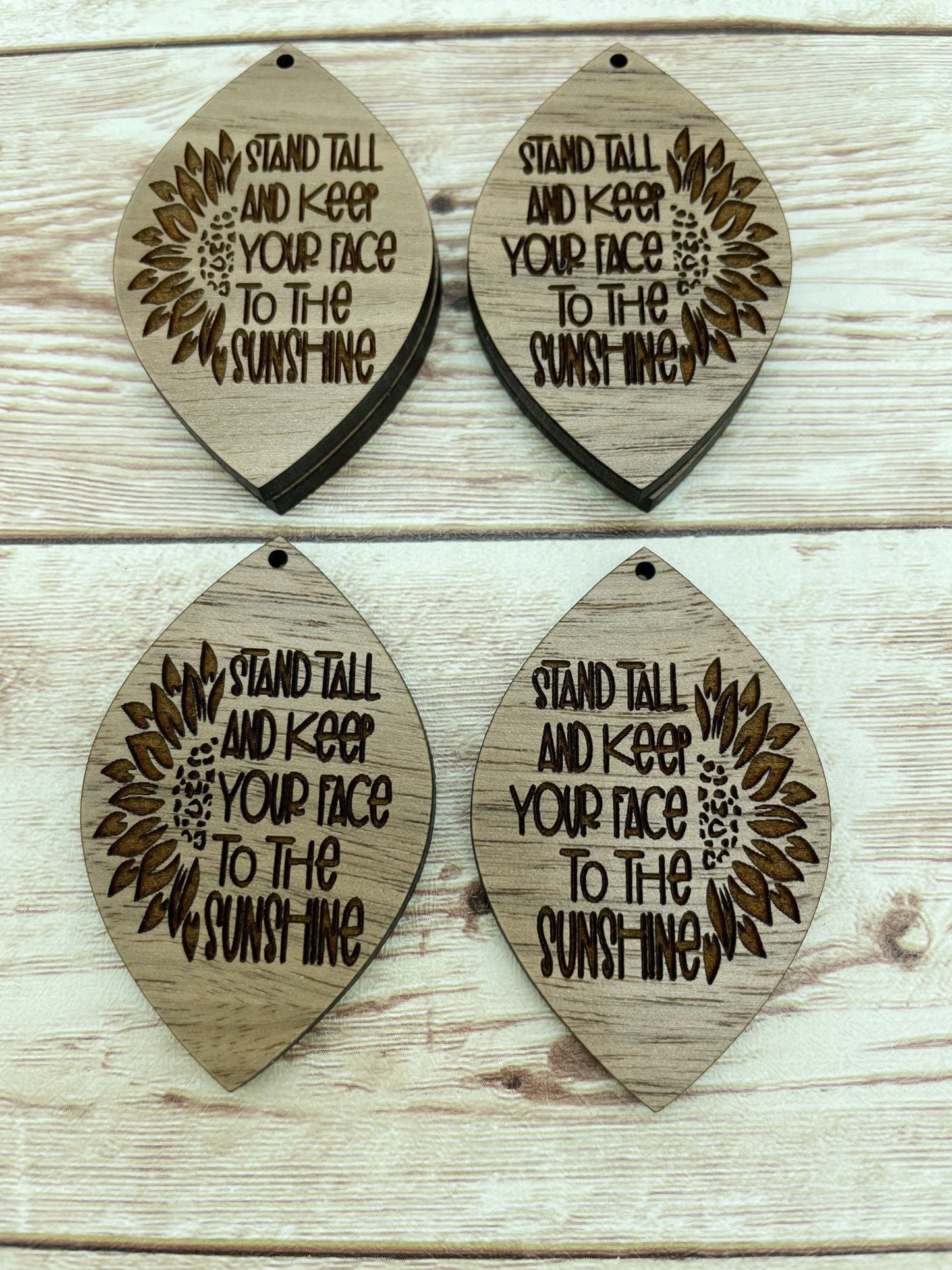 Wood Teardrop Engraved Stand Tall Sunflower Earring Blanks, Finished Walnut Blank, DIY Jewelry Making
