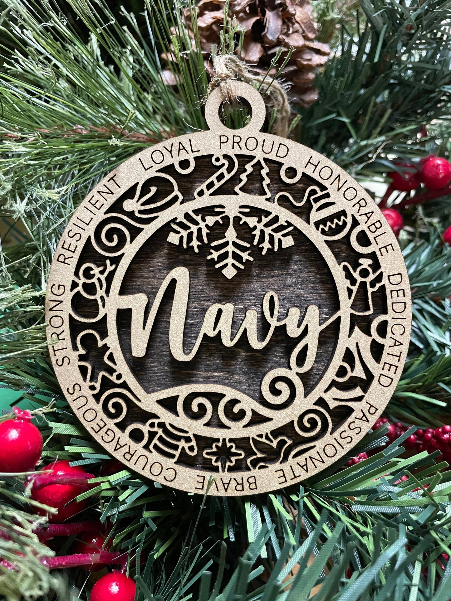 Navy Military Christmas Ornament, Wood Ornament, Holiday Christmas Gift, Laser Cut Engraved