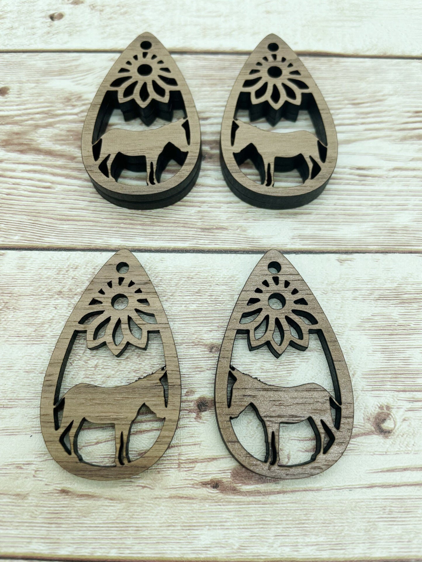 Wood Teardrop Donkey Flower Earring Blanks, Finished Walnut Blank, DIY Jewelry Making