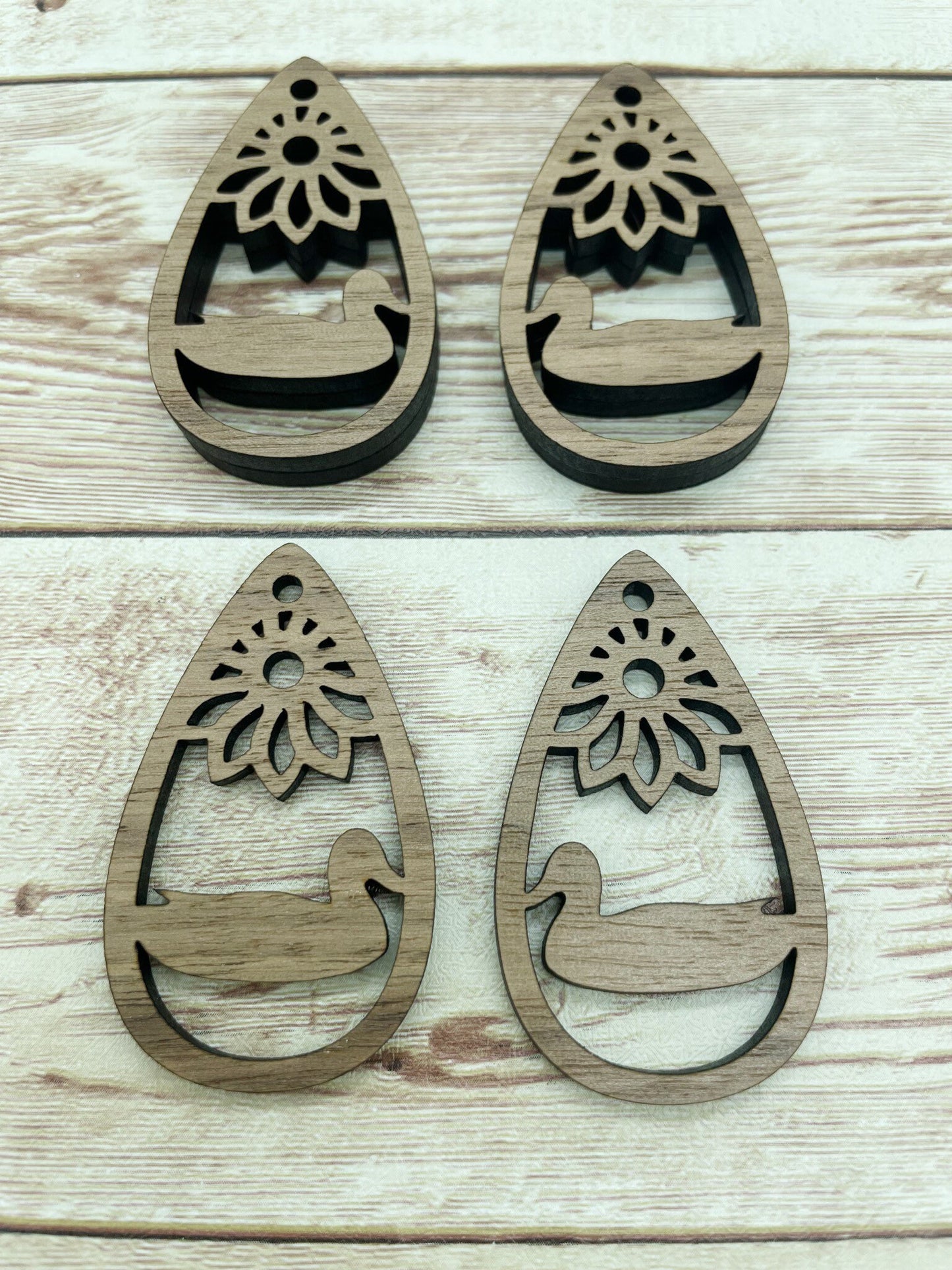 Wood Teardrop Duck Flower Earring Blanks, Finished Walnut Blank, DIY Jewelry Making