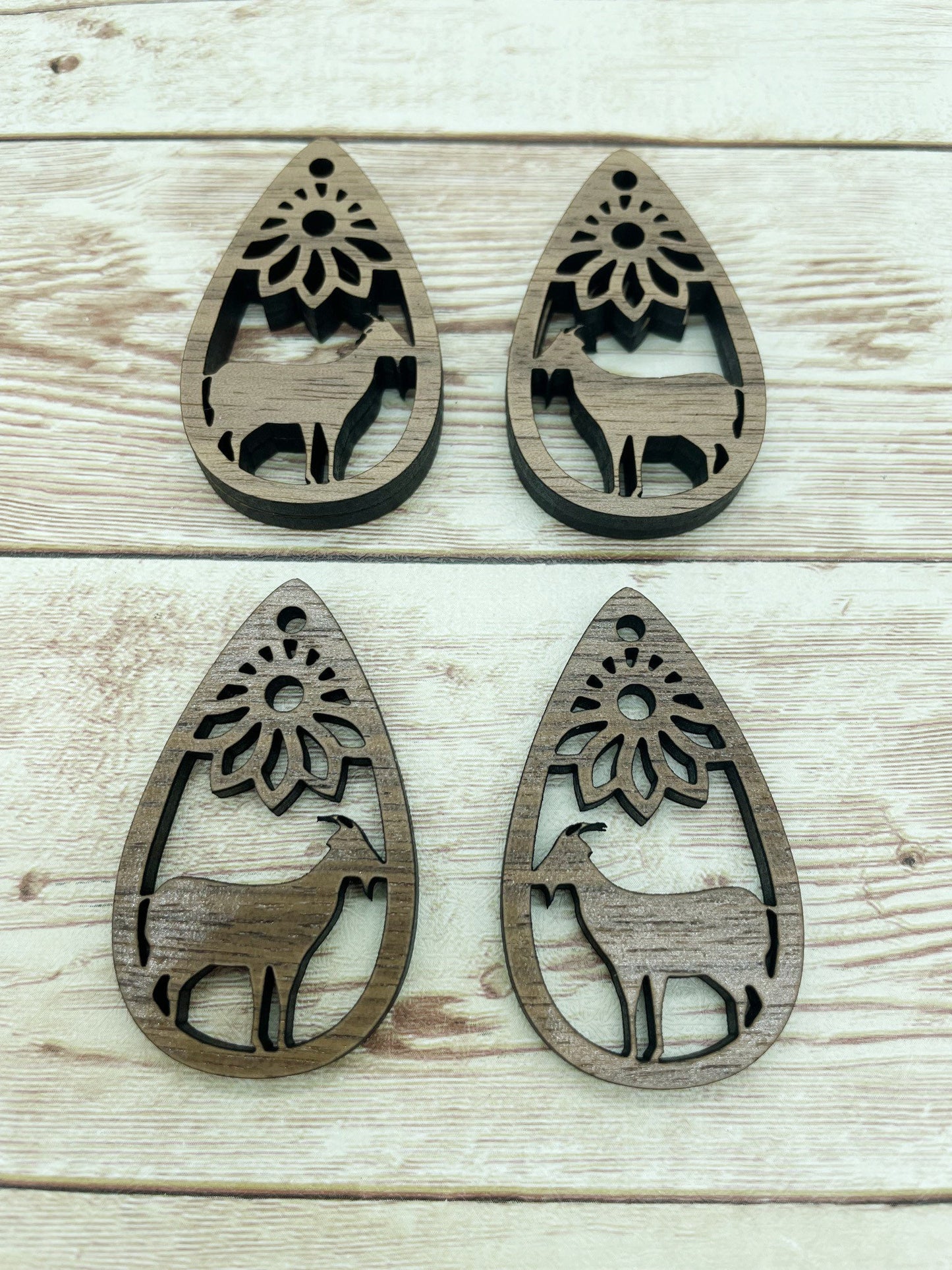 Wood Teardrop Goat Flower Earring Blanks, Finished Walnut Blank, DIY Jewelry Making