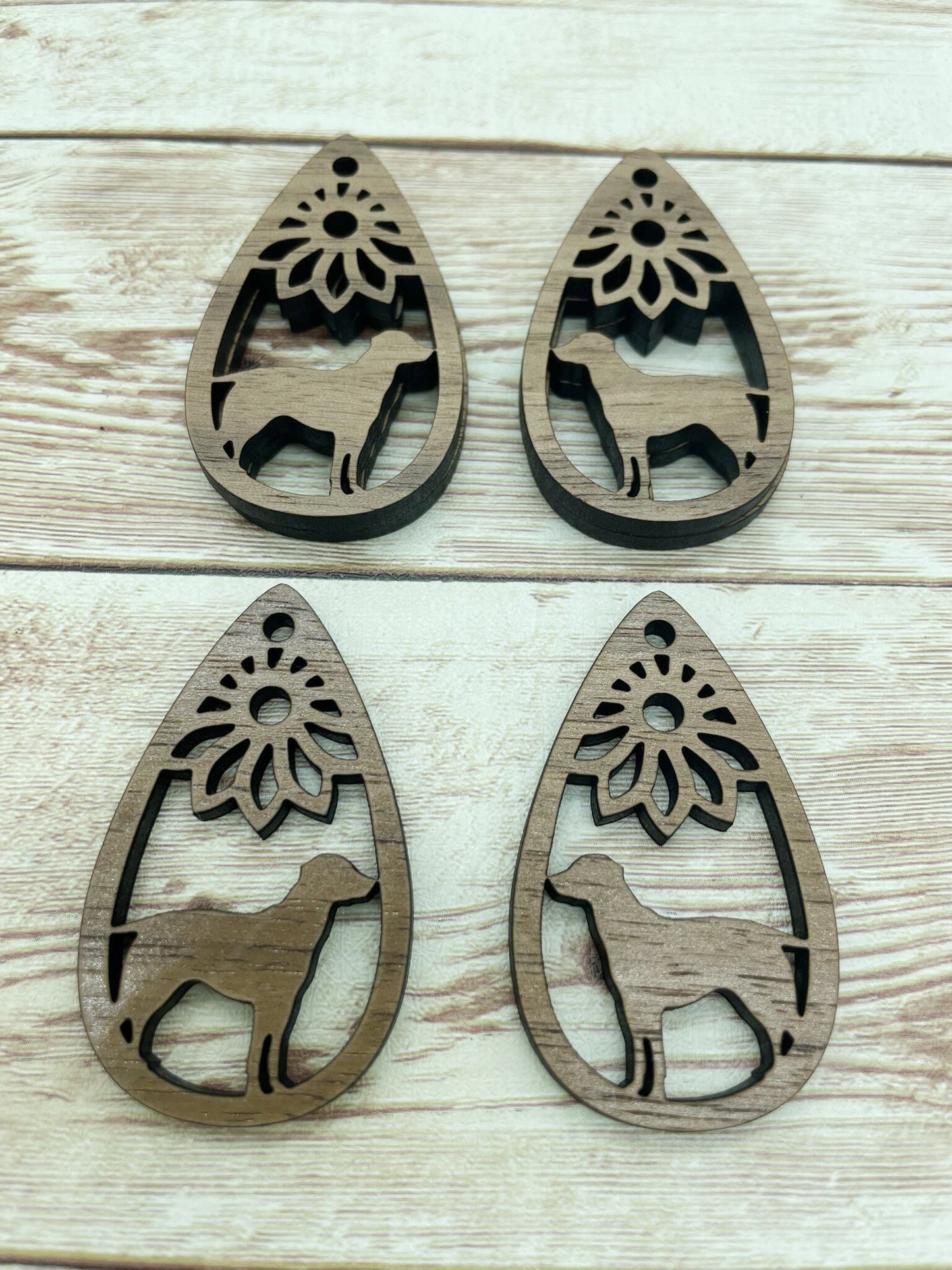 Wood Teardrop Dog Flower Earring Blanks, Finished Walnut Blank, DIY Jewelry Making