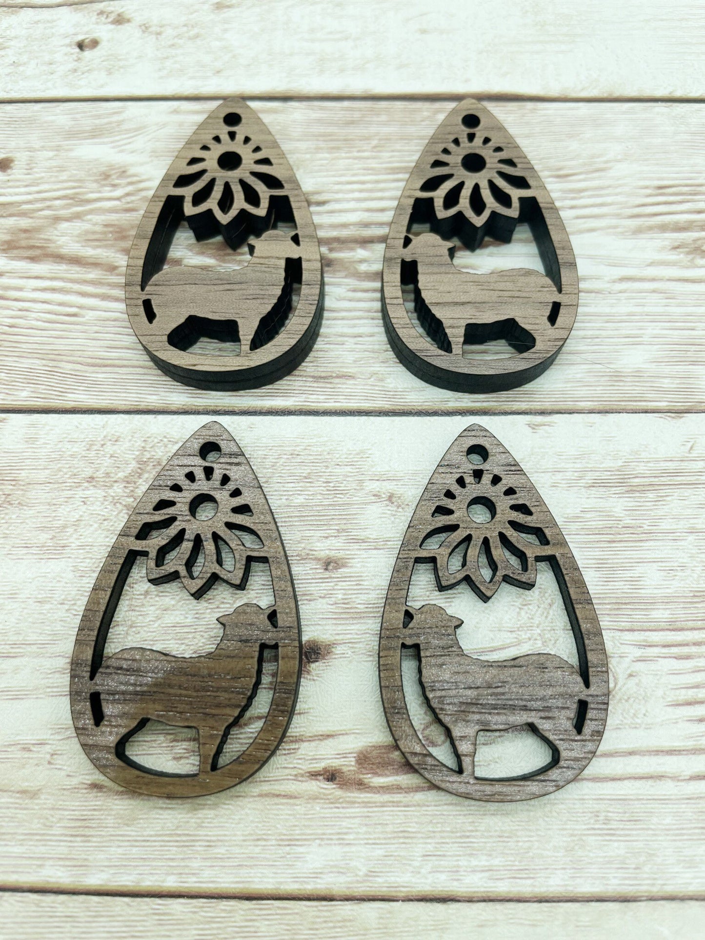 Wood Teardrop Sheep Flower Earring Blanks, Finished Walnut Blank, DIY Jewelry Making