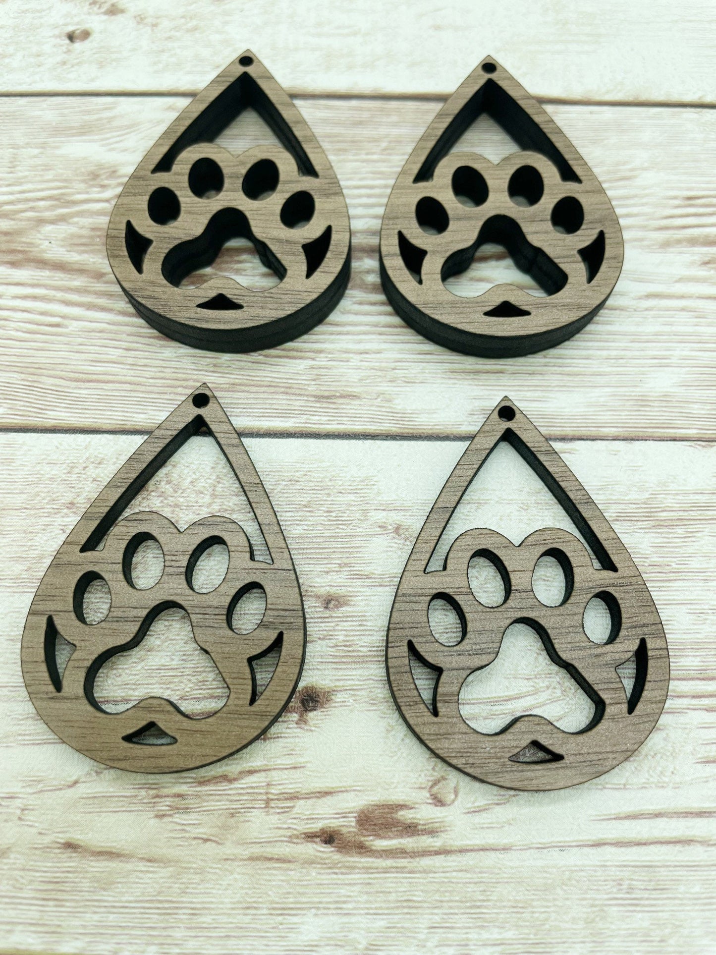 Wood Teardrop Paw Dog Cat Earring Blanks, Finished Walnut Blank, DIY Jewelry Making