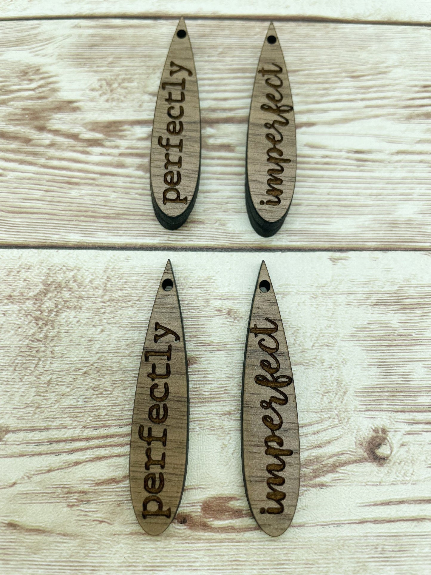 Wood Engraved Perfectly Imperfect Earring Blanks, Finished Walnut Blank, DIY Jewelry Making