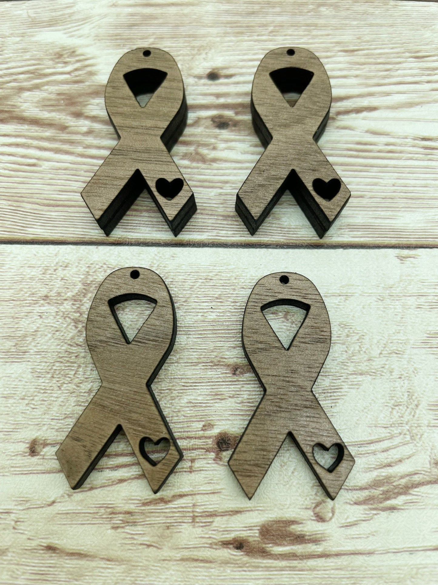 Wood Cancer Ribbon Cutout Earring Blanks, Finished Walnut Blank, DIY Jewelry Making