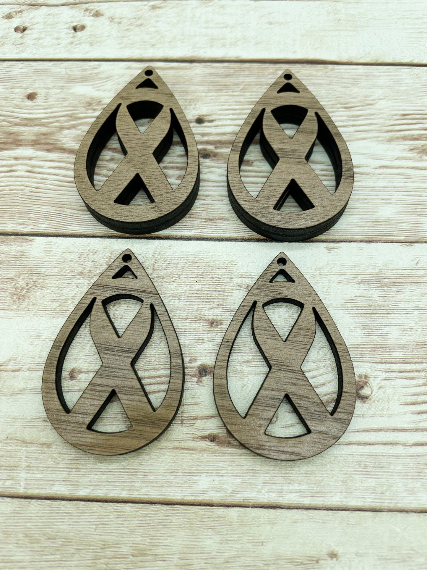 Wood Teardrop Cancer Ribbon Earring Blanks, Finished Walnut Blank, DIY Jewelry Making