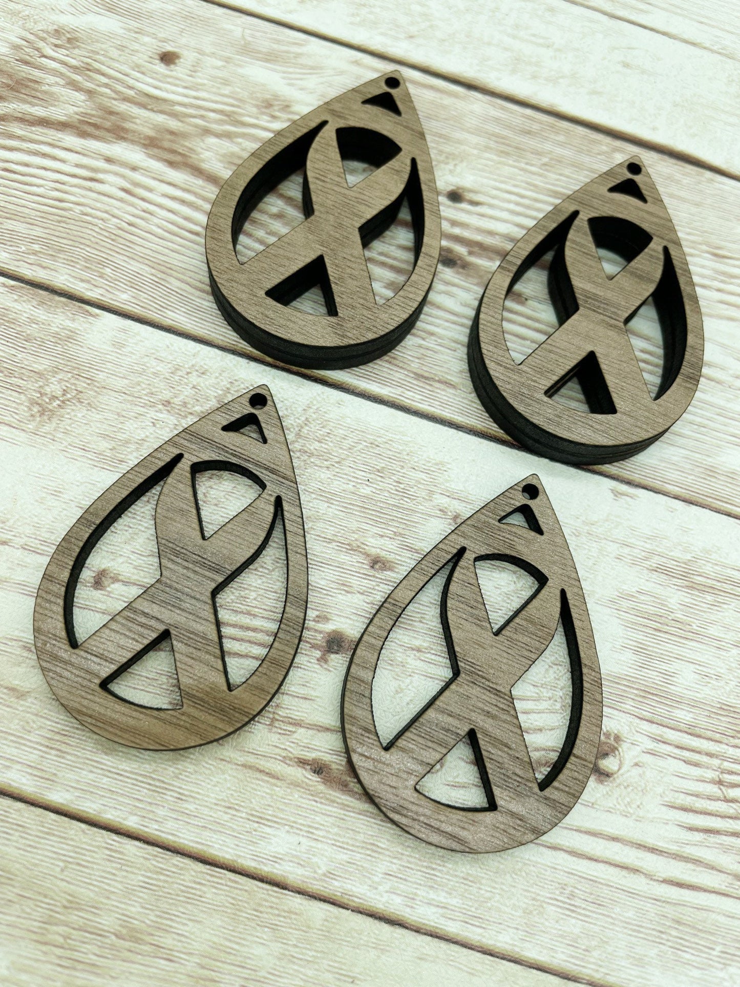 Wood Teardrop Cancer Ribbon Earring Blanks, Finished Walnut Blank, DIY Jewelry Making