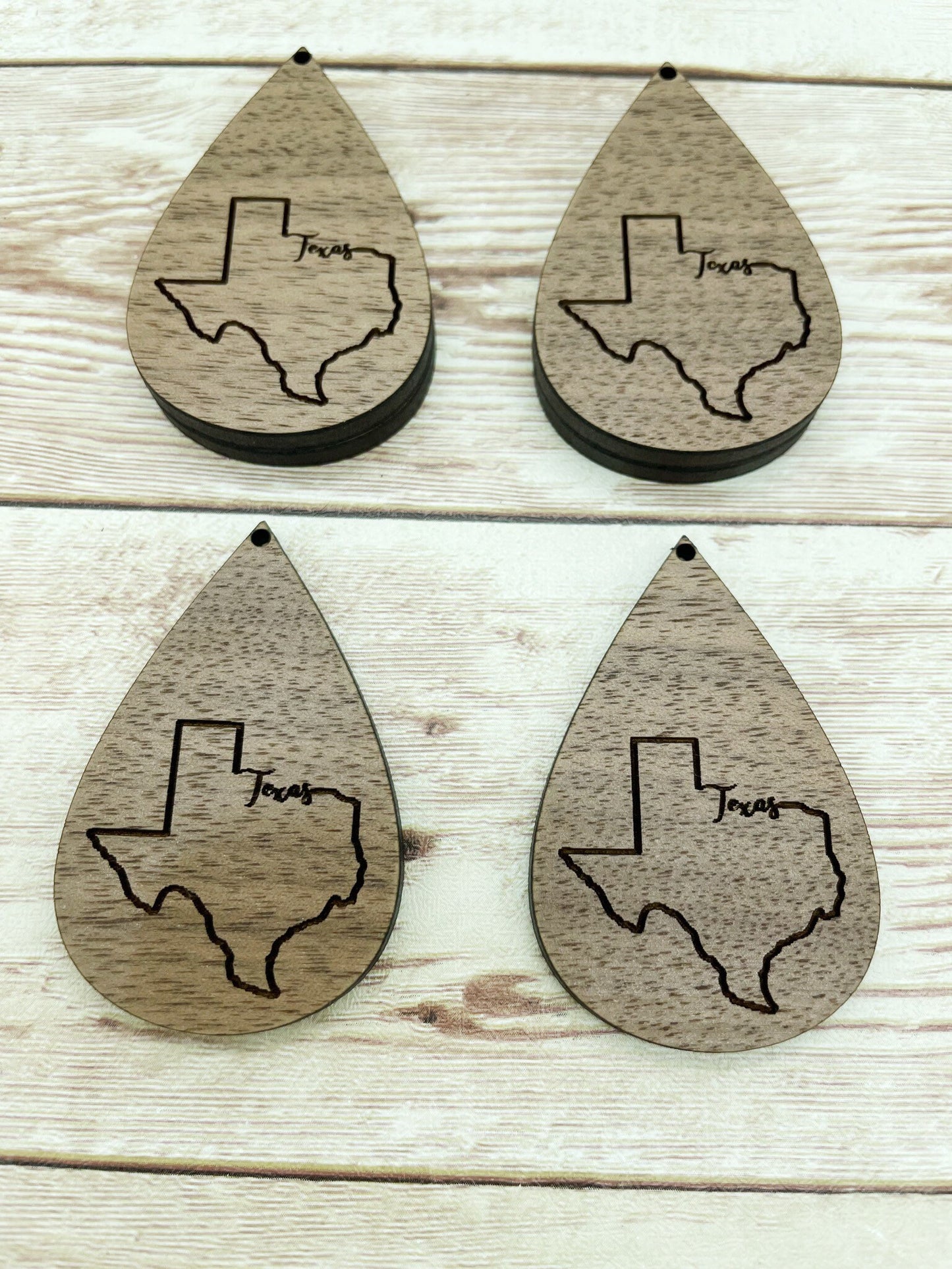 Wood Teardrop Engraved Texas State Earring Blanks, Finished Walnut Blank, DIY Jewelry Making