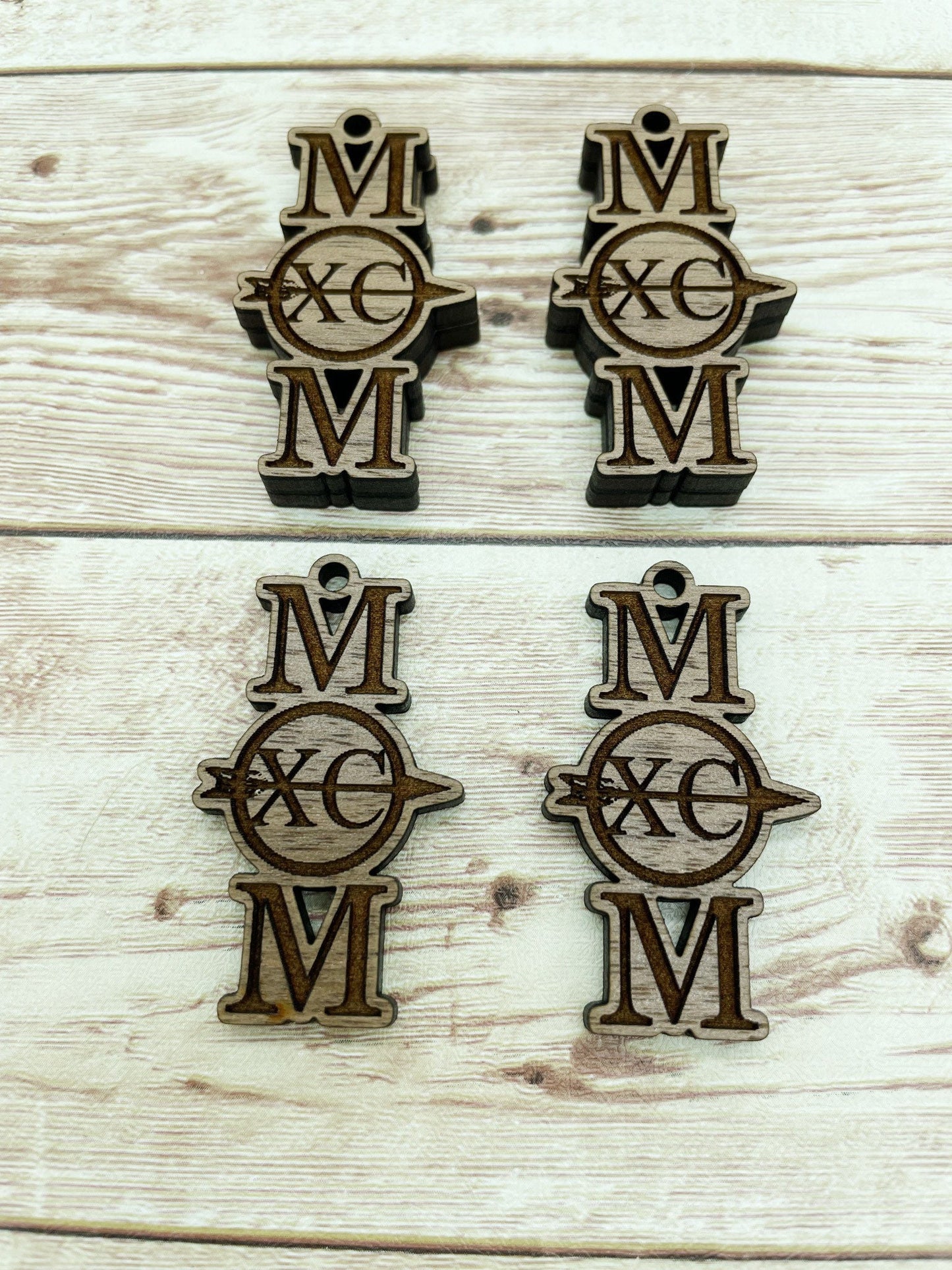 Wood Engraved Cross Country Mom Sports Earring Blanks, Finished Walnut Blank, DIY Jewelry Making