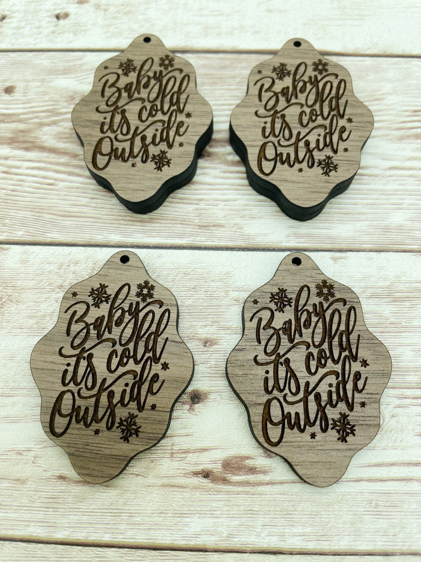 Wood Engraved Baby it’s Cold Outside Earring Blanks, Finished Walnut Blank, DIY Jewelry Making