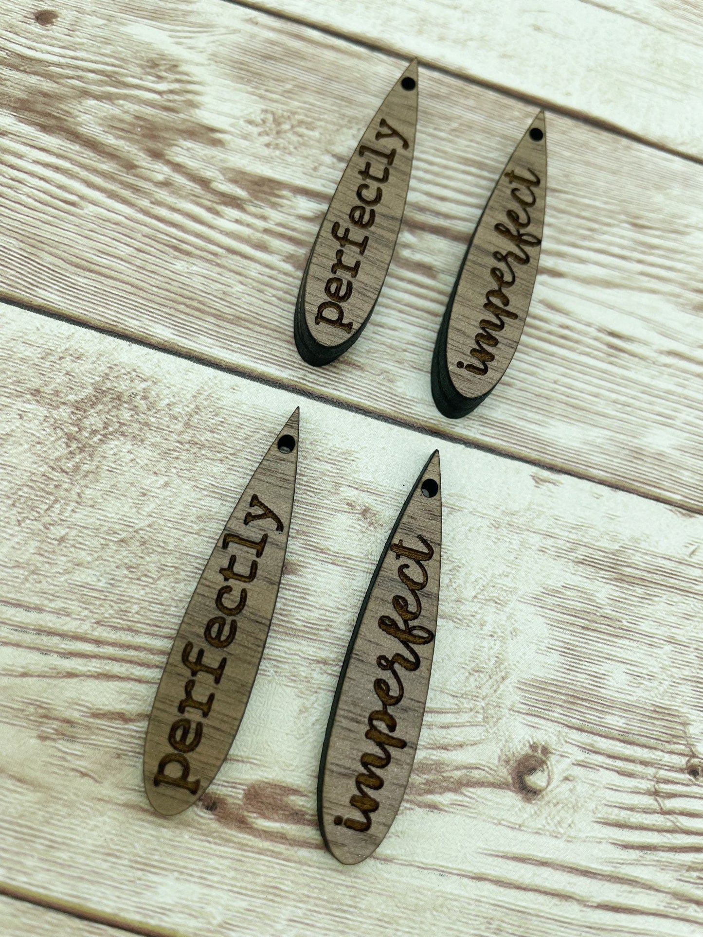 Wood Engraved Perfectly Imperfect Earring Blanks, Finished Walnut Blank, DIY Jewelry Making