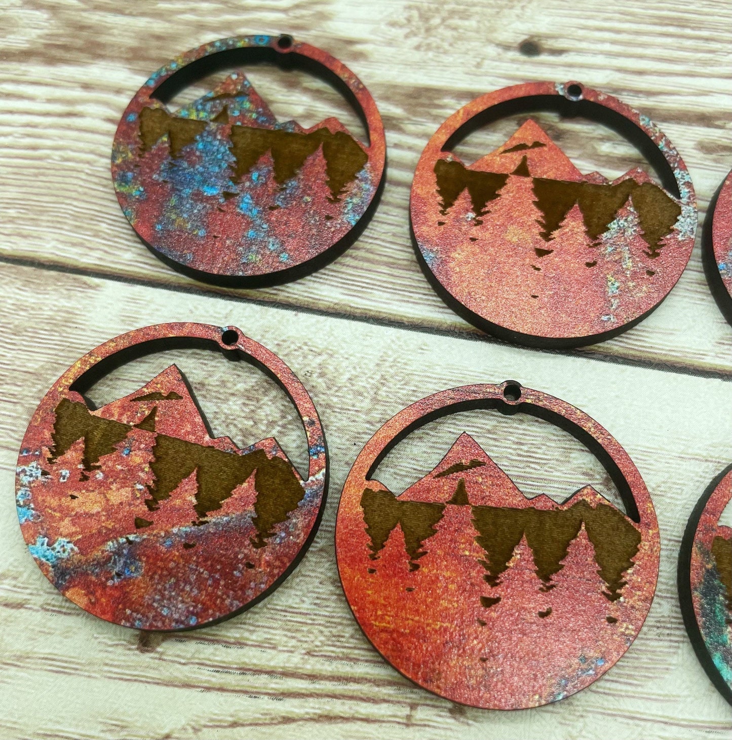 Patterned Wood Engraved Mountain and Trees Reflection Earring Blanks, DIY Jewelry Making