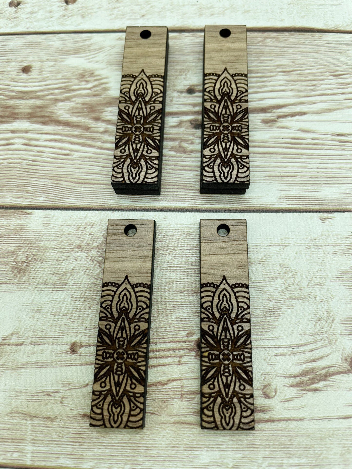 Wood Bar Engraved Mandala Earring Blanks, Finished Walnut Blank, DIY Jewelry Making
