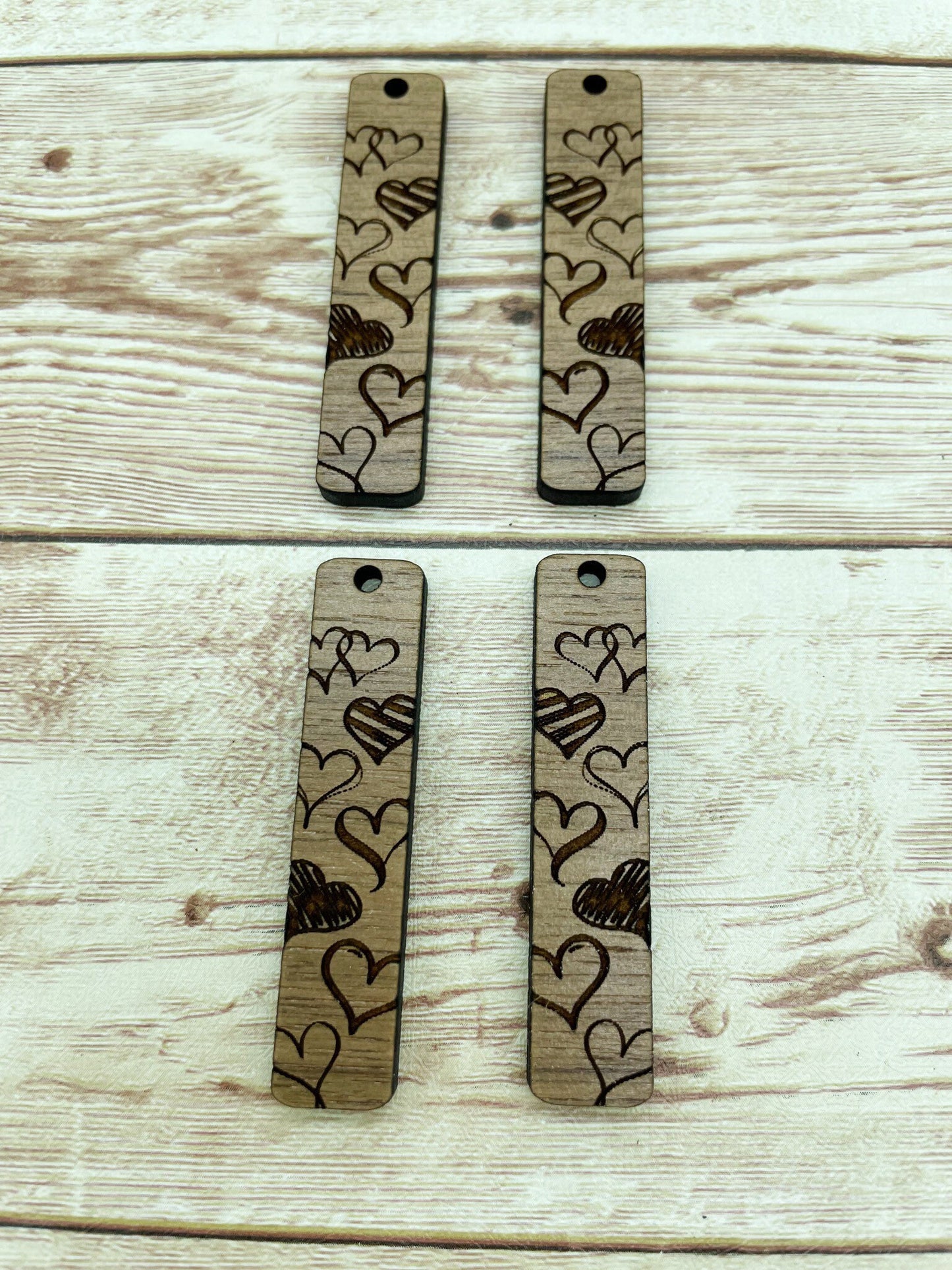 Wood Bar Engraved Heart Print Earring Blanks, Finished Walnut Blank, DIY Jewelry Making